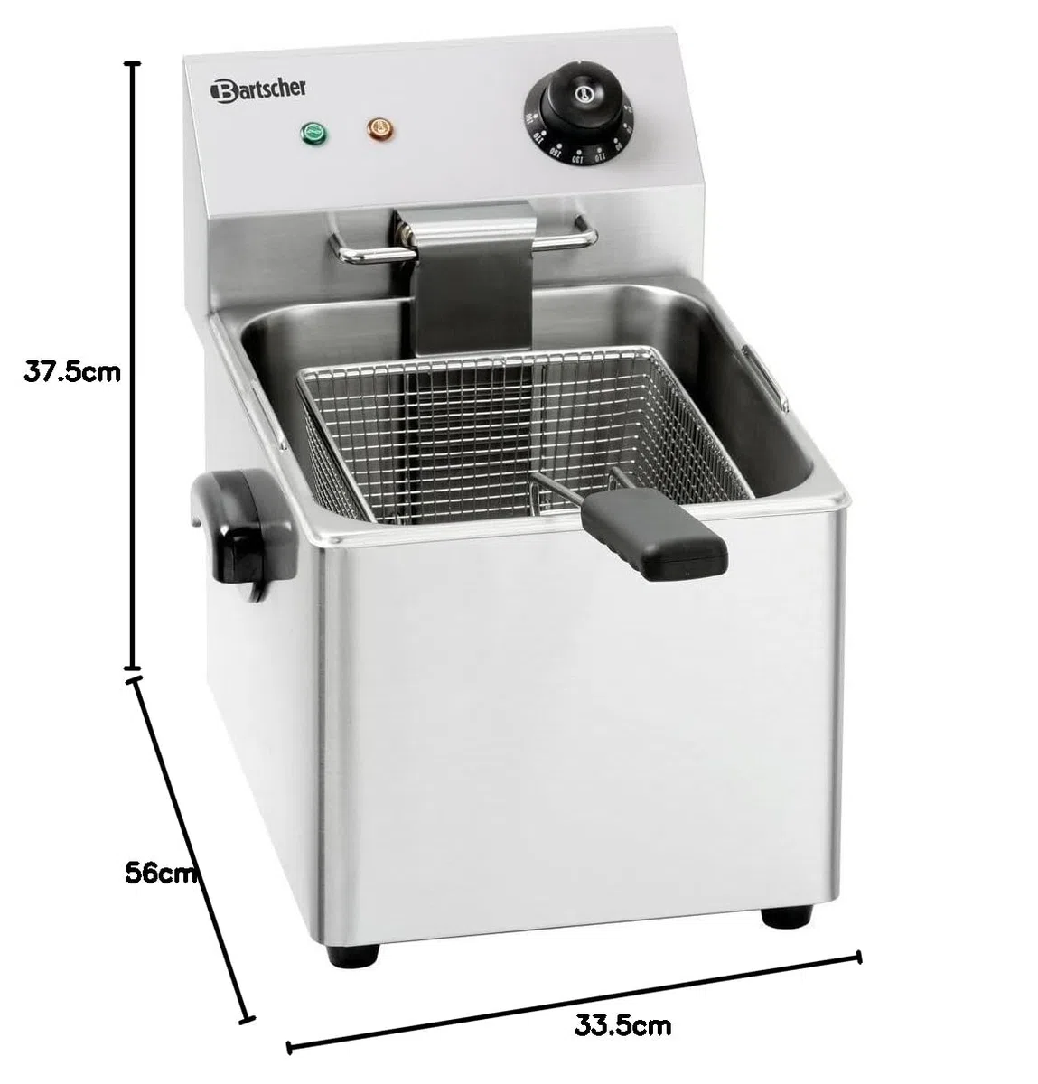 Bartscher Fritteuse SNACK III Elektro-Tischgerät aus Edelstahl, 8 l Beckenvolumen, 5,5 l Korb, für Gastronomie, manuelle Temperaturregelung, silbergrau