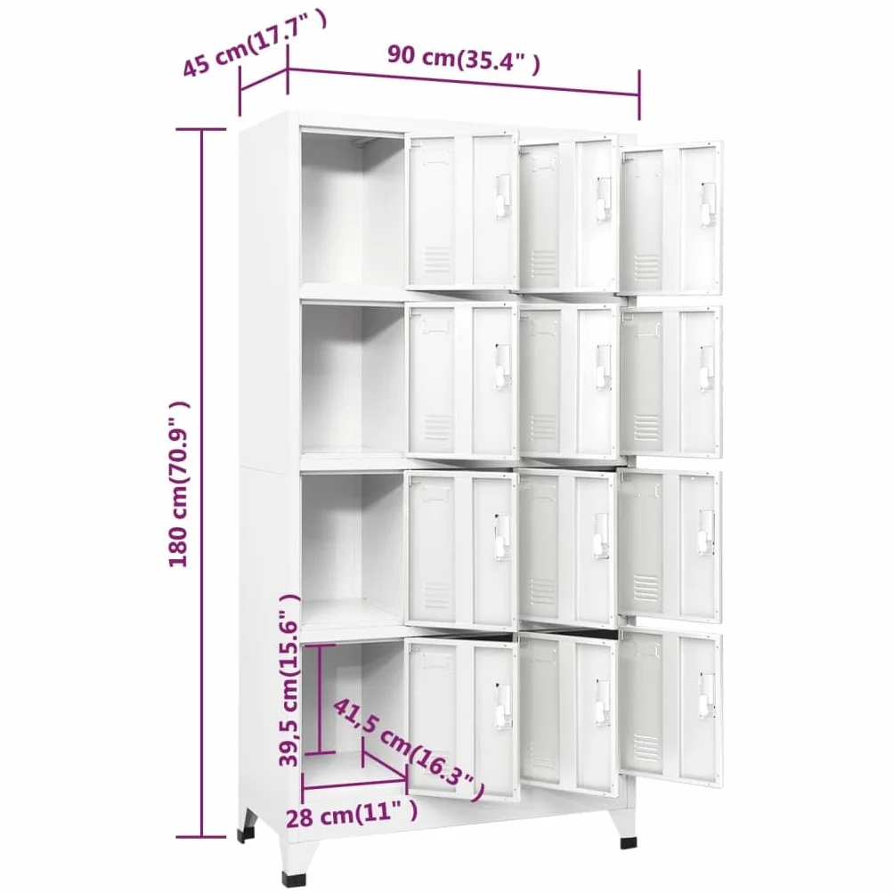 vidaXL Umkleideschrank mit 12 Fächern Lüftungsöffnungen Schließfachschrank Stahlschrank Schrank Wertfachschrank 90x45x180cm Grau Stahl