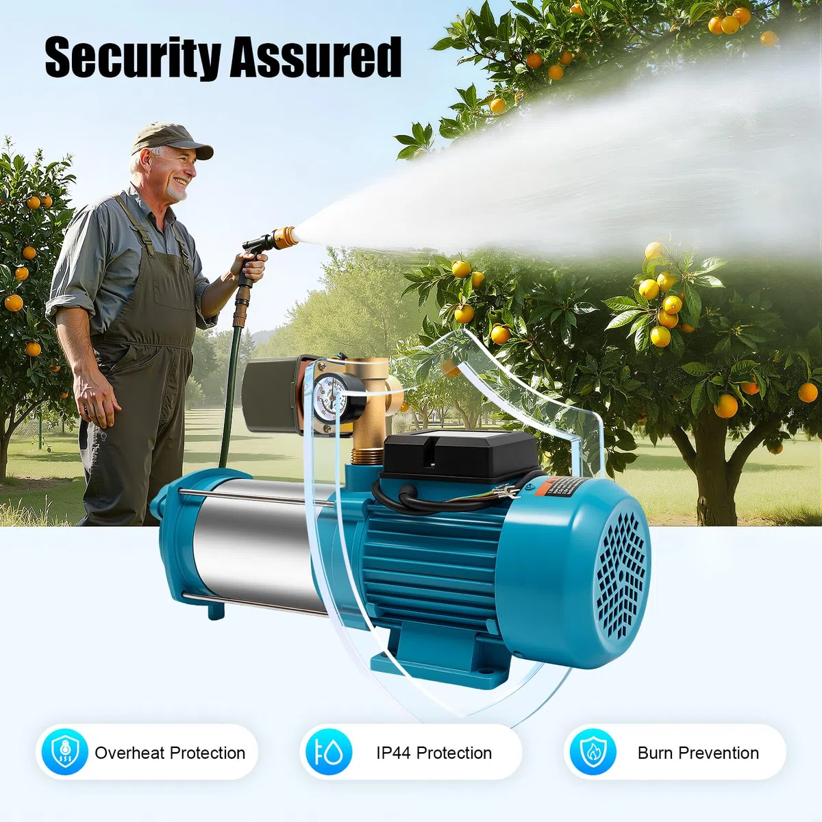Gartenpumpe Selbstansaugend, Profi Kreiselpumpe 1300W 9,8 bar, Wasserpumpe 4000 L/H, Edelstahlpumpe für Hauswasserwerke, IP 44 Schutzklasse, Zur Bewässerung des Garten/Rasen/Landwirtschaftliche