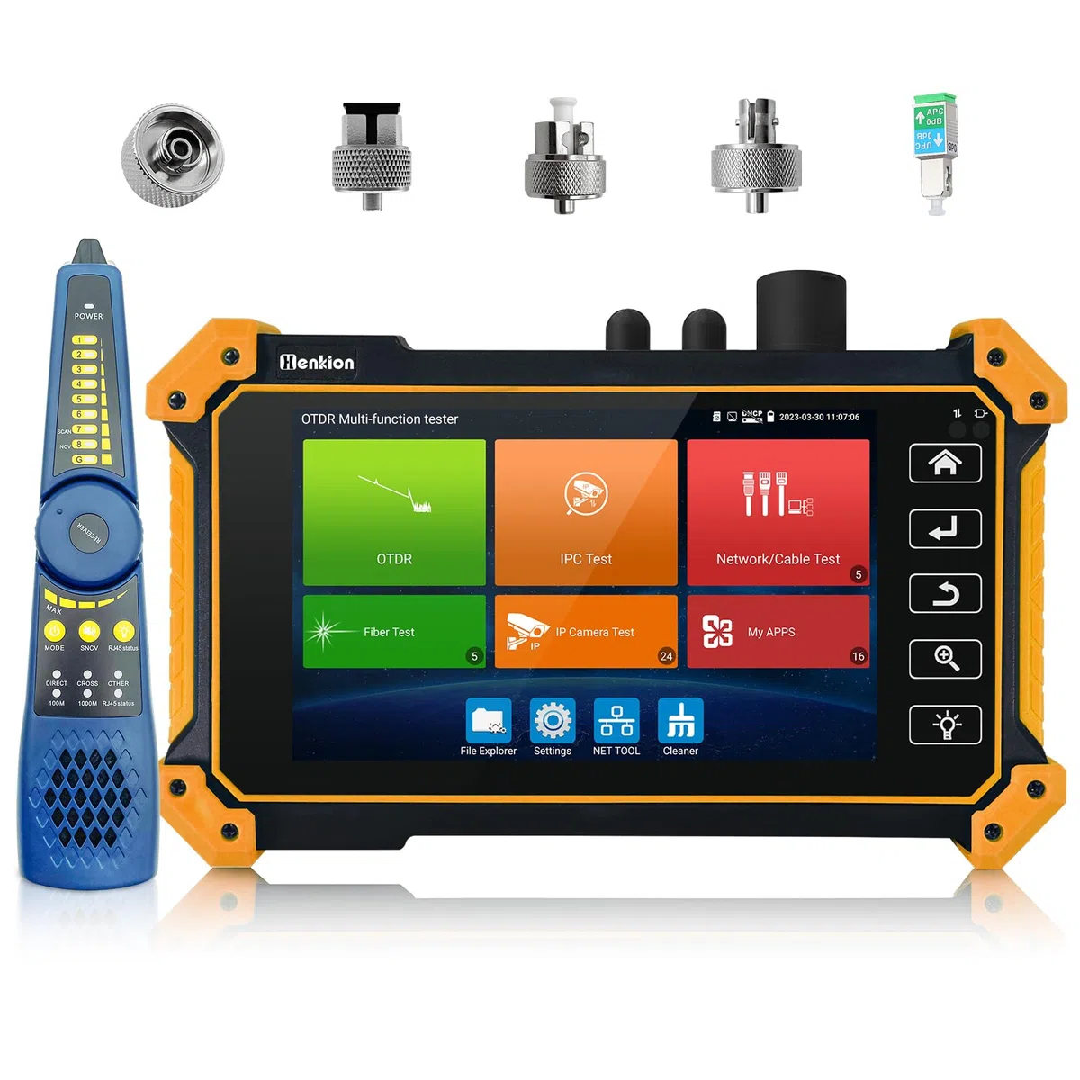 Henkion OTDR-Fasertester RSO-5500, 1310/1550 nm, 28/26 dB, 5,4 Zoll IPS Touchscreen, OTDR-Glasfasertest, VFL/OPM/LS/OLS, IP-Kameratester, FC UPC SC ST LC, Ereigniskarte, Kabeltest, Netzwerk-Tools