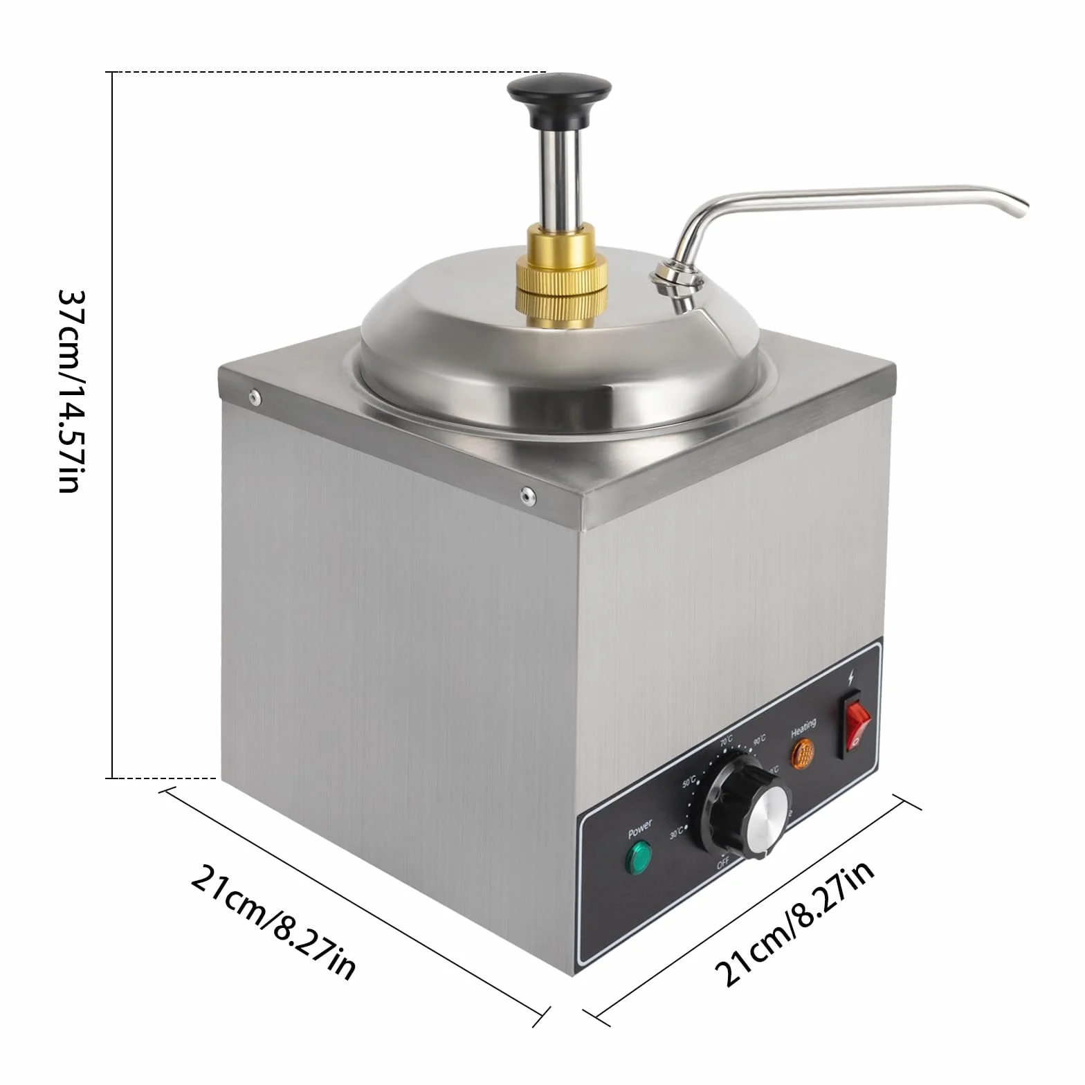 Edelstahl Saucenspender, 2 Liter Elektrisch Soßenspender Pumpe mit Einstellbare Temperatur, 650W Schokoladenspender Gewürzspender für Buffet Restaurant Catering