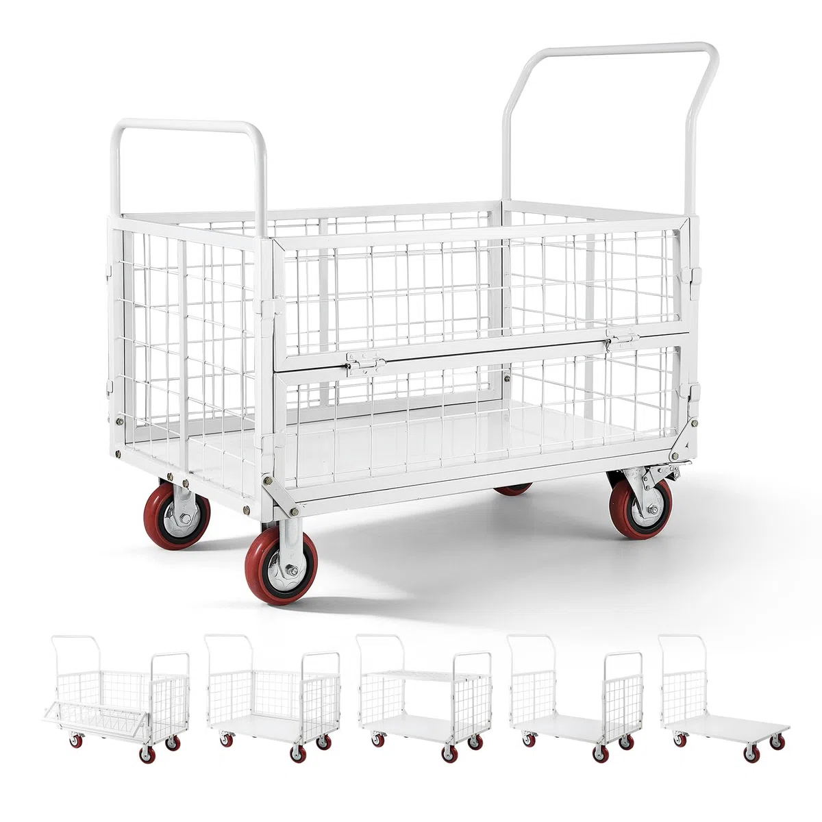 VEVOR Plattformwagen mit Gitterwänden 907 kg, 6-in-1 Faltbarer Transportwagen mit Schwenkrädern, Schwerlast-Handwagen, Multifunktionaler Materialwagen, für Lebensmittel, Wäsche, 1130x675x1070 mm