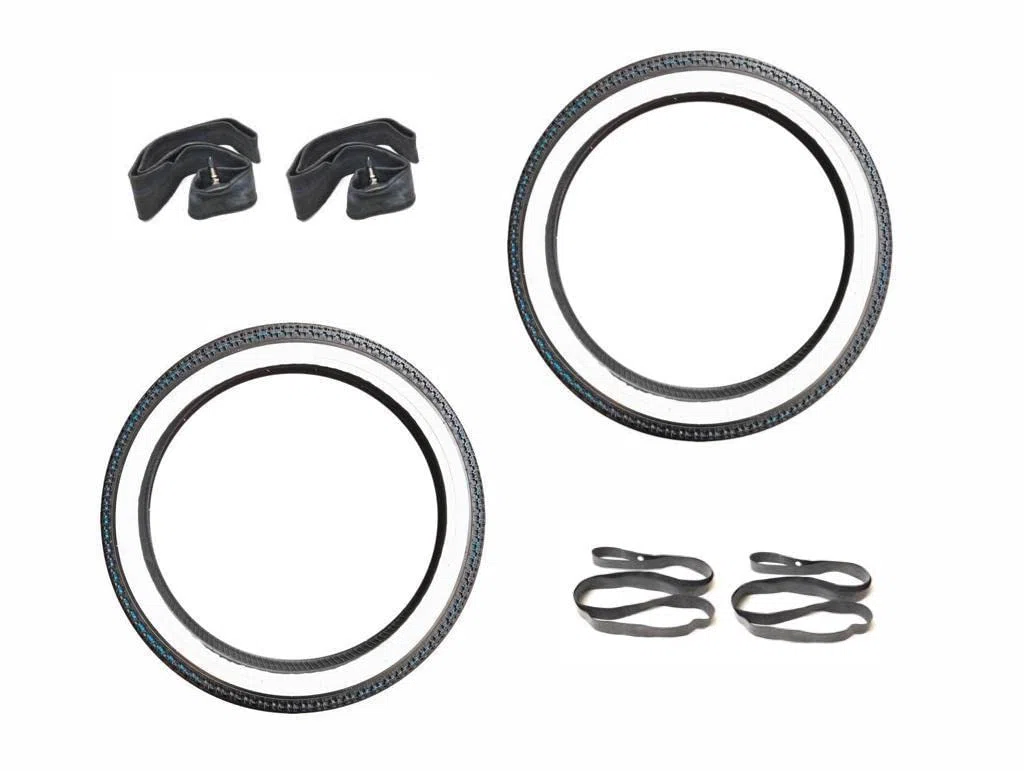 Streetparts24 Weißwandreifen Reifen Schlauch Felgenband Set 2 1/4 x 17 (2.25-17) passend für Hercules Prima M, Puch Maxi S N, Kreidler Flory MF MP, Zündapp ZR ZA ZL ZS ZD Mofa Moped Mokick