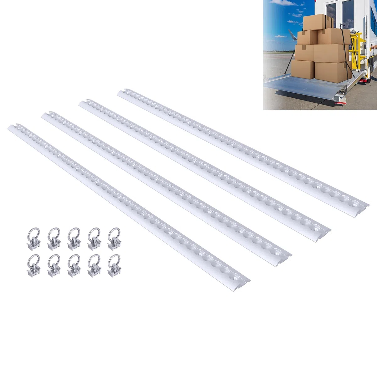 LARS360 Aluminium Airlineschienen Set, 12 x 1 Meter Halbrunde Airlineschiene mit 30 Silberfarbenen Verschlussclips, Zurrschiene Airlineschiene Zubehör für LKWs, Anhänger und Wohnmobile