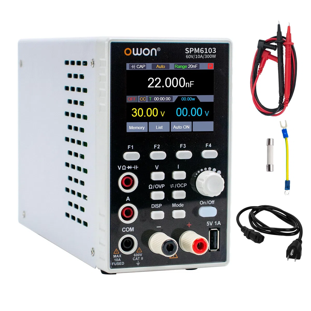 OWON SPM6103 2 in 1 Labornetzteil & Multimeter 60V/10A, DC-Netzteil Variabel, Tischnetzteil mit 2,8 Zoll Hochpräzisions-LED, USB-Schnittstelle, SCPI-Unterstützung, 4 1/2 Digital Multimeter