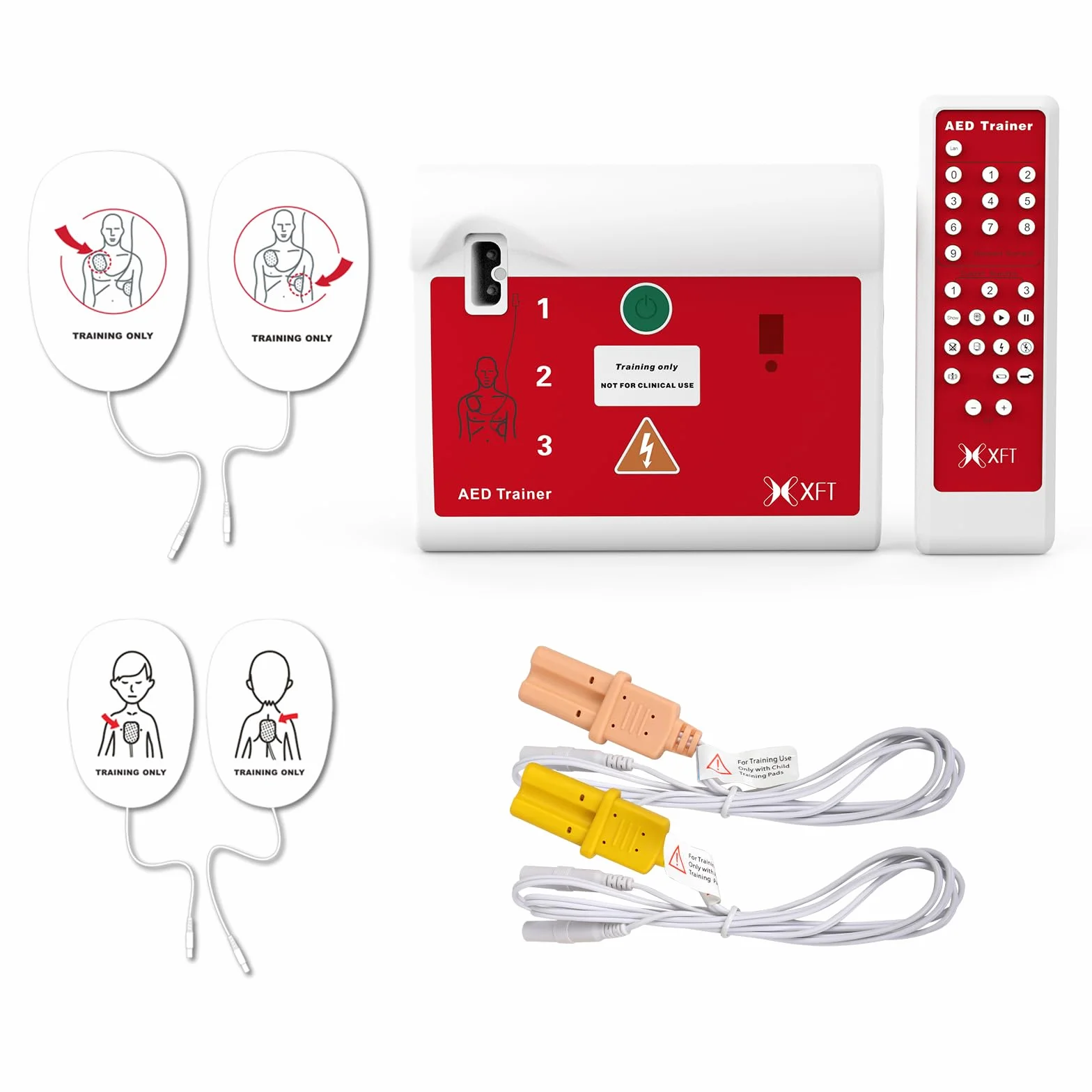 AED Trainer Deutsch, AED Trainingsgerät 10 Verschiedene Szenarien Deutsch&Englisch Sprachansagen mit Fernbedienung AED-Trainer mit CPR Lehrgerät für Erste-Hilfe-Schulungen XFT-120C