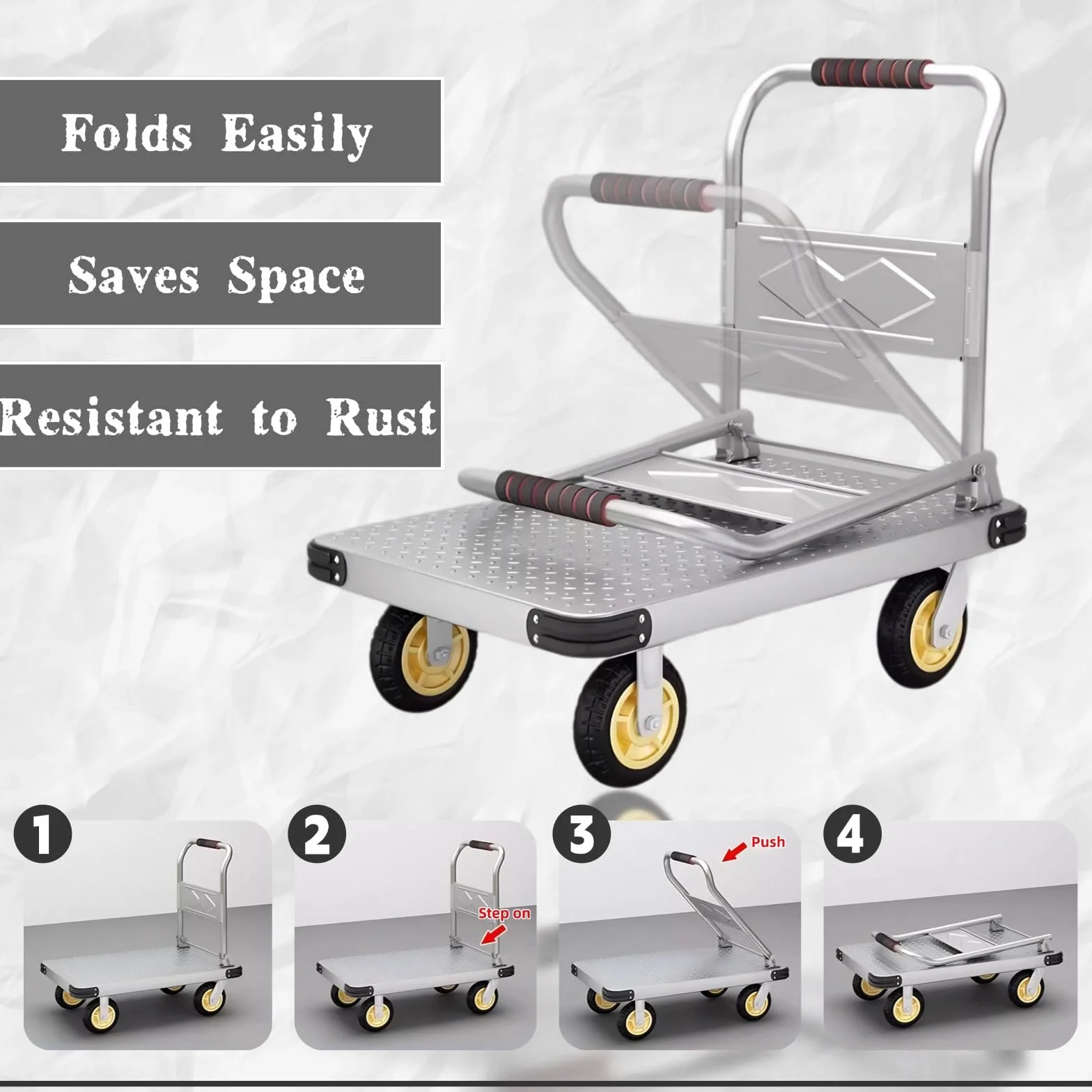 Plattformwagen Klappbar 500kg, Transportwagen, Robuster Wagen Zum Bewegen Schwerer Gegenstände, Rollwagen für Lager, Möbel & Haushaltsgeräte(Size:90x60cm)