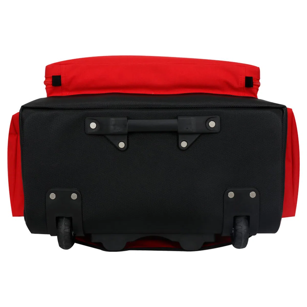 GIMA Smart Notfalltasche mit Trolley Medium, Farbe Rot, doppelte gelbe Streifen, Außentaschen, Innentaschen, abnehmbare Tasche mit transparentem Fenster, Größe 56 x 32,5 x 49 cm