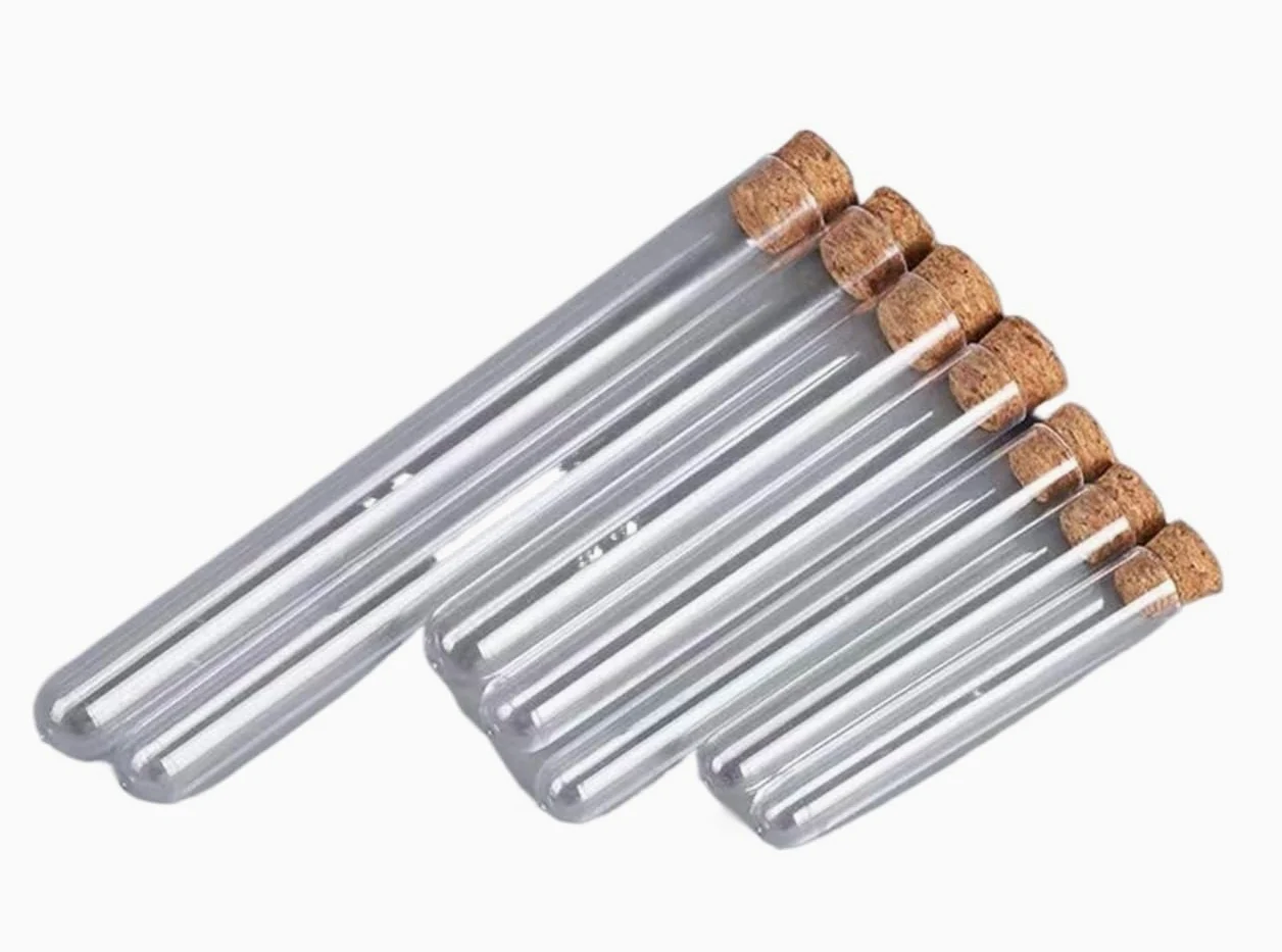 Laborglas mit rundem Boden, 15 x 100 mm, mit Korkverschluss, Laborglas, 100 Stück/Packung