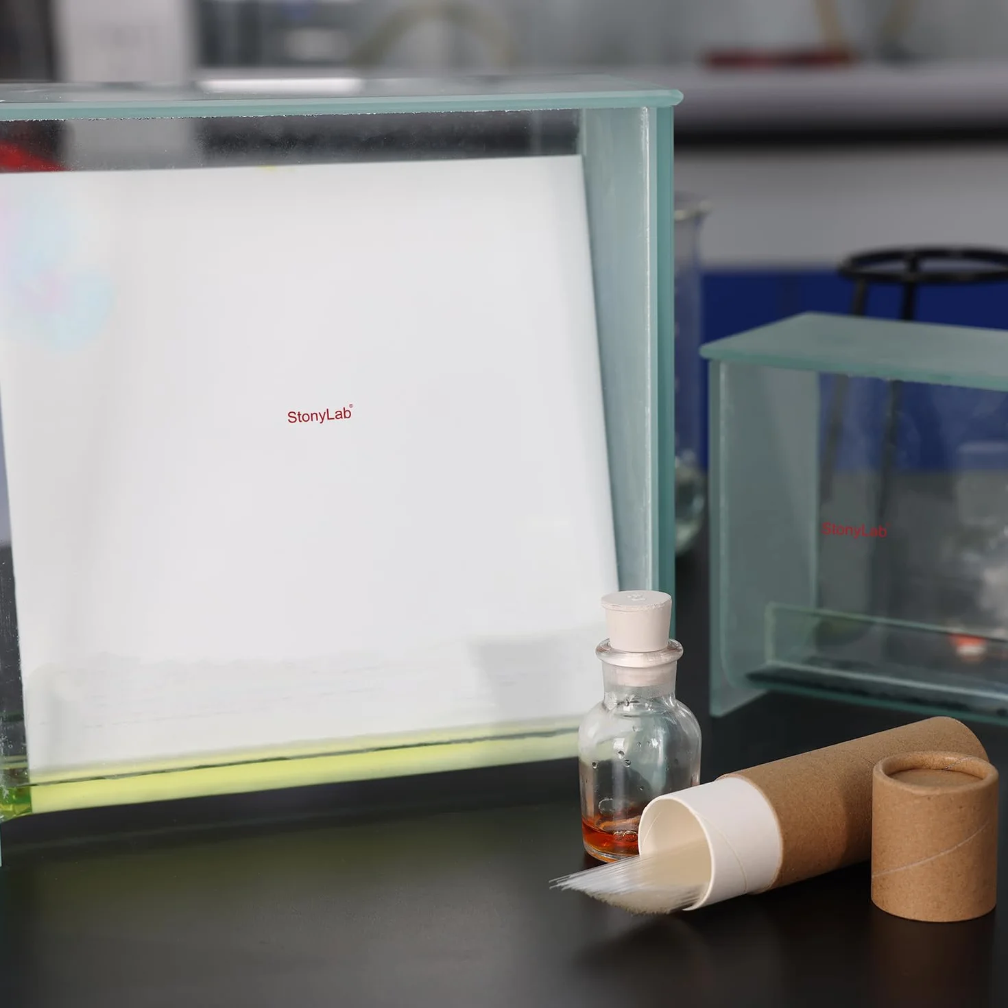 stonylab TLC Entwicklungstank, Schwere Borosilikatglas Quadratische Chromatographie TLC Entwicklungskammer mit Deckel für Laborforschung, 100 x 100 mm