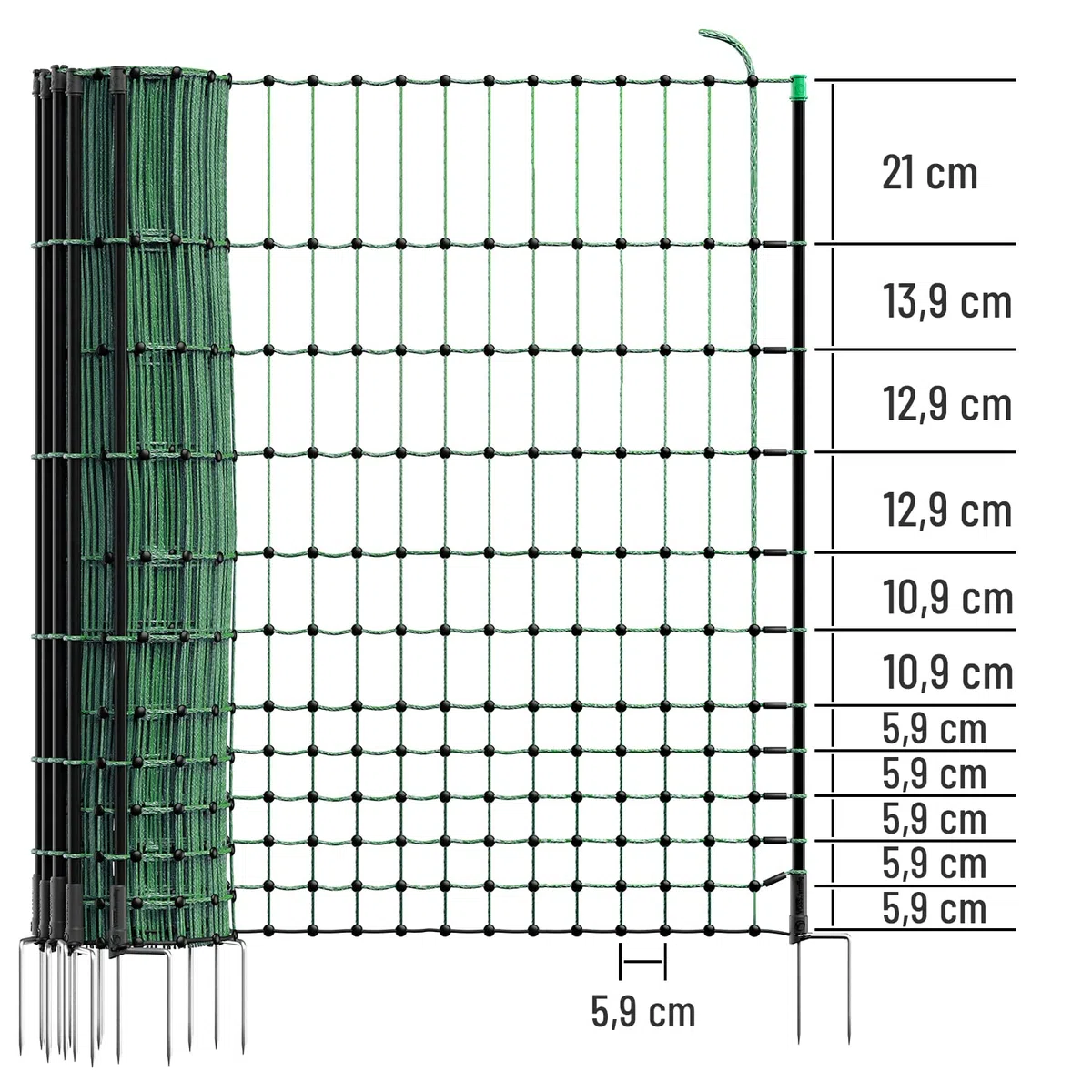 VOSS.farming farmNET 50m Hühnerzaun, Geflügelnetz, 112cm, 16 Pfähle, 2 Spitzen, grün, ohne Strom, Hühnernetz, Hundenetz, Katzennetz