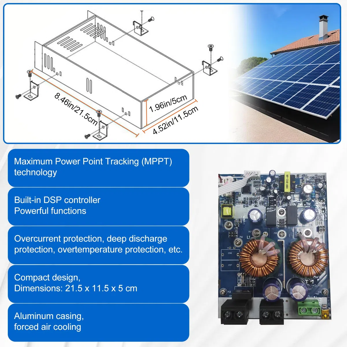 60A MPPT Solarladeregler (WiFi) mit LCD-Display, unterstützt APP-Steuerung, max. 2800 W PV-Leistung, MPPT-Laderegler für 12V, 24V und 48V Batterien