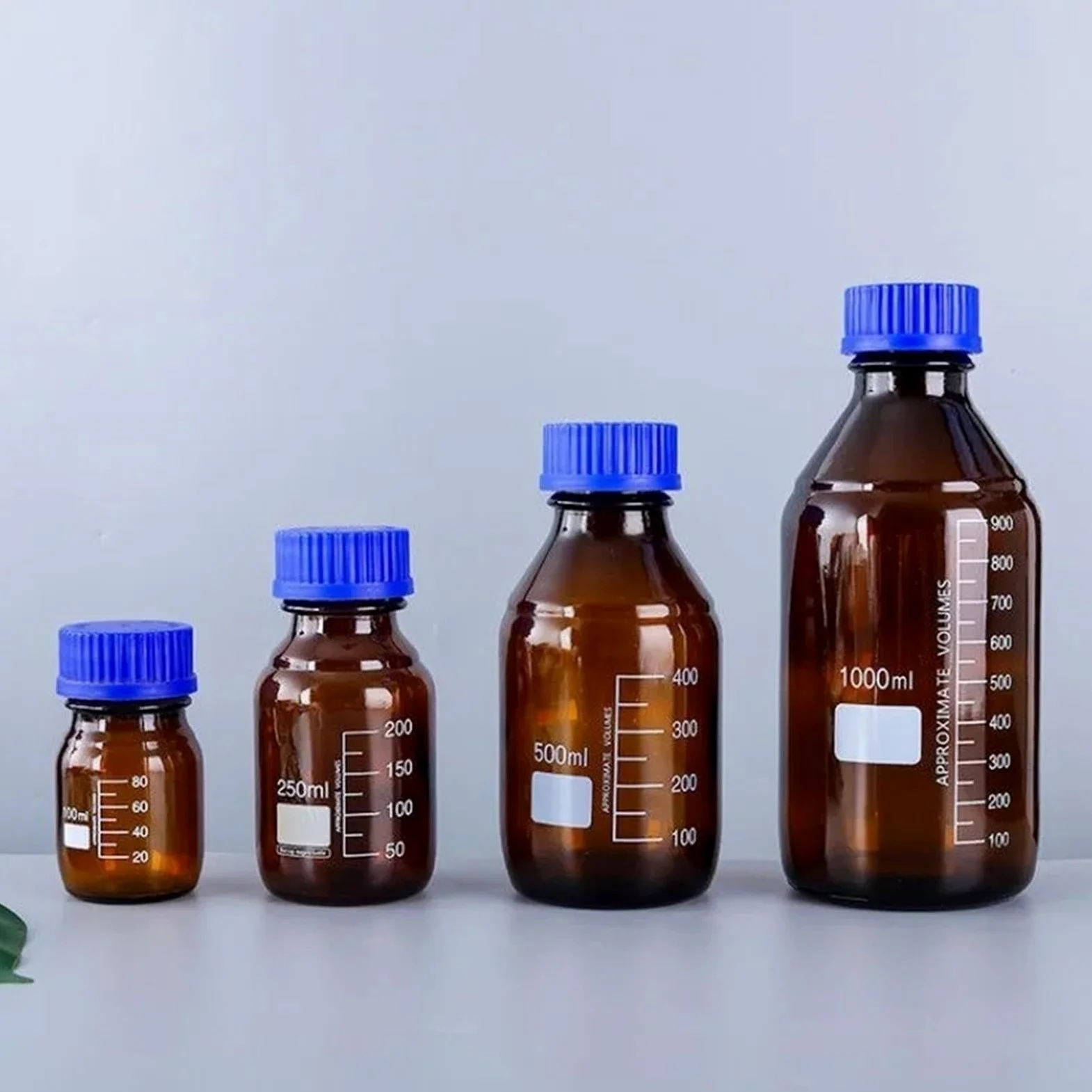 Labor Reagenzglasflasche für Reagenzien und Proben aus Glas mit Schraubverschluss für Labor, 50-1000 ml, 9er Pack (1000 ml Brown 1 Stück)