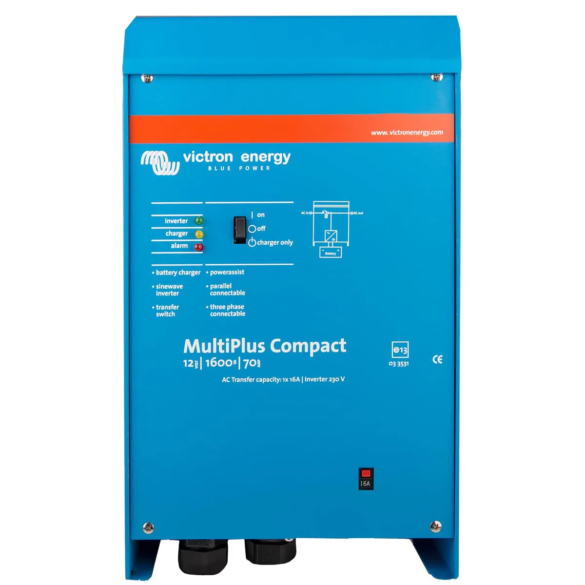 Victron Energy MultiPlus Compact 12/1600/70-16 Wechselrichter-Ladegerät – 1600VA Ausgang, 70A Batterieladung, 230V VE.Bus, Effizientes Design für Solar- und Mobilanwendungen