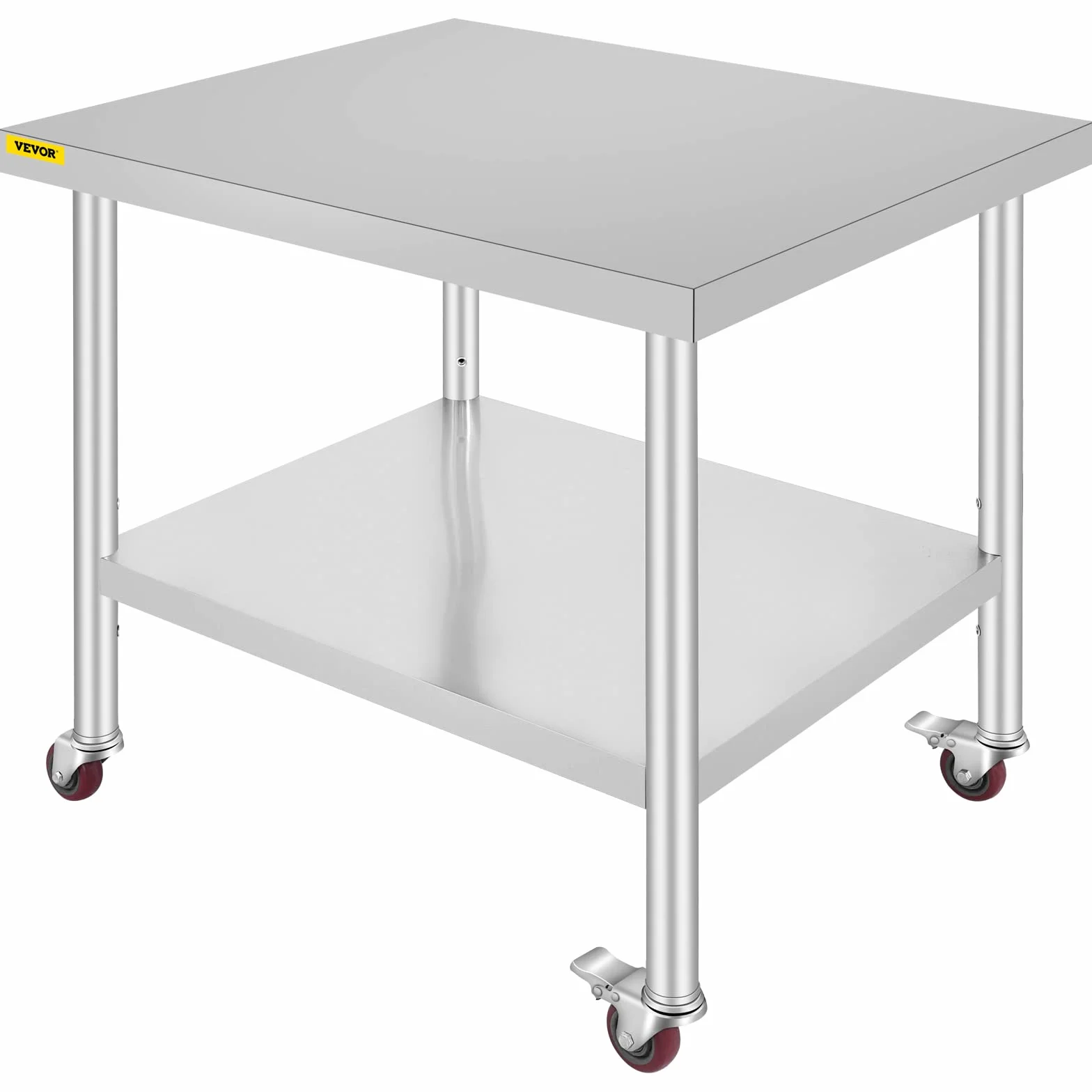 VEVOR Arbeitstisch aus Edelstahl, Arbeitsfläche für die Küche, 76 x 91 x 86 cm, professionelle Arbeitsfläche mit 4 Rädern für die Zubereitung von Lebensmitteln