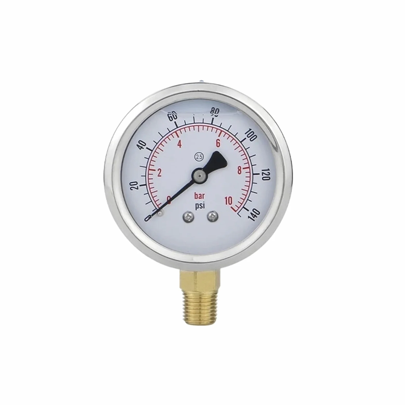 Glycerin-Fülldruckmessgeräte, 60 mm, 10 bar, Edelstahlgehäuse, Messingverbindung, Manometer für Wasser, Öl, Gas, mittleres digitales Druckmessgerät (BSPT(ZG) 1-4 mit Öl, 0–600 bar)