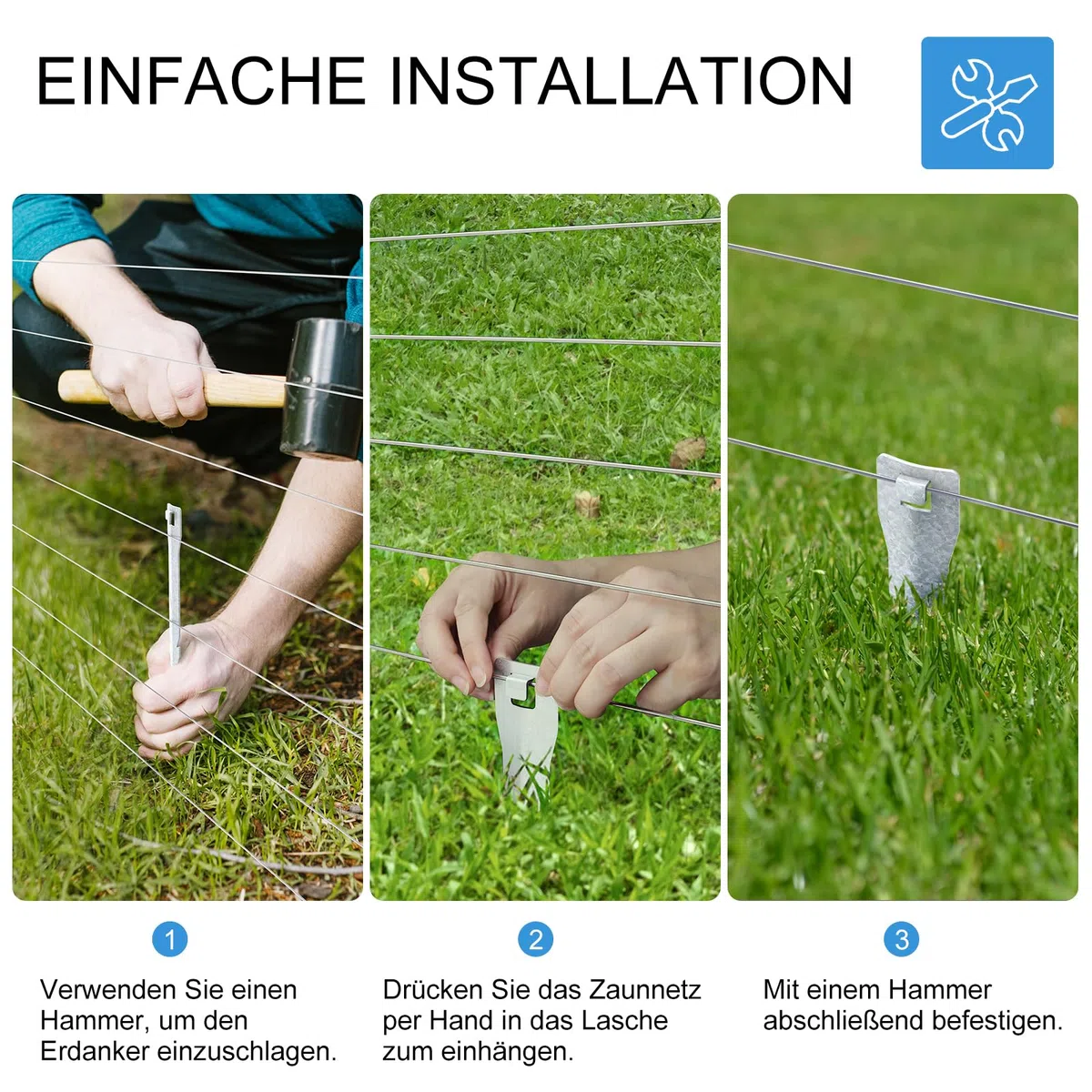 JYioug 30X Bodenanker für Wildzaun – Zaunanker zur Befestigung von Knotengeflecht – Erdnägel 33 cm lang aus verzinkt für stabilen Halt von Wild-Zaun und Weidezäunen (30 Stück)