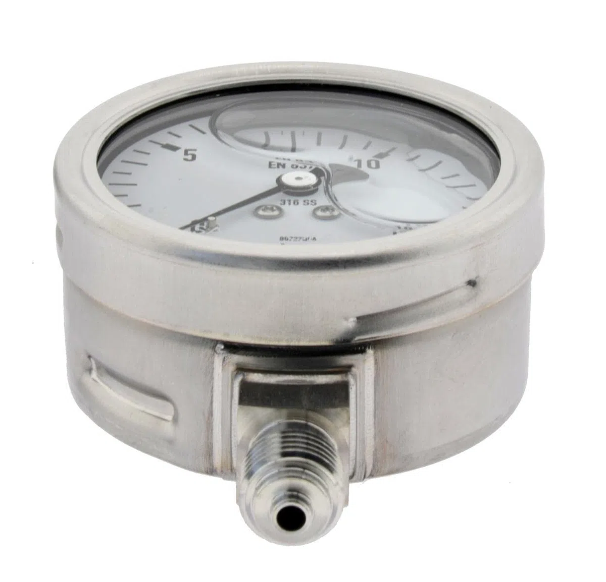 Wika Glycerinmanometer senkrecht Ø 63mm, Anzeige 0-10 bar Edelstahl Chemiemanometer