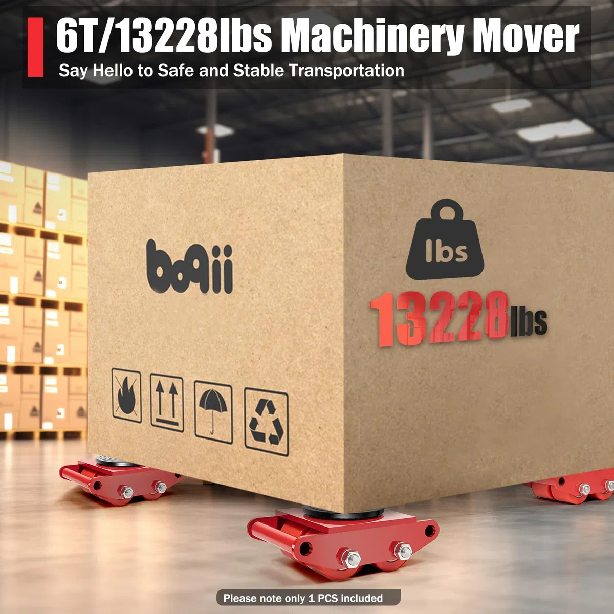 6T Transportroller Maschinen-Rollwagen Industrieller Transportwagen Rollbrett Robuster Möbeltransportrollen aus Karbonstahl mit 4 PU-Rädern zum Bewegen Schwerer Gegenstände für Werkstatt Fabrik (Rot)