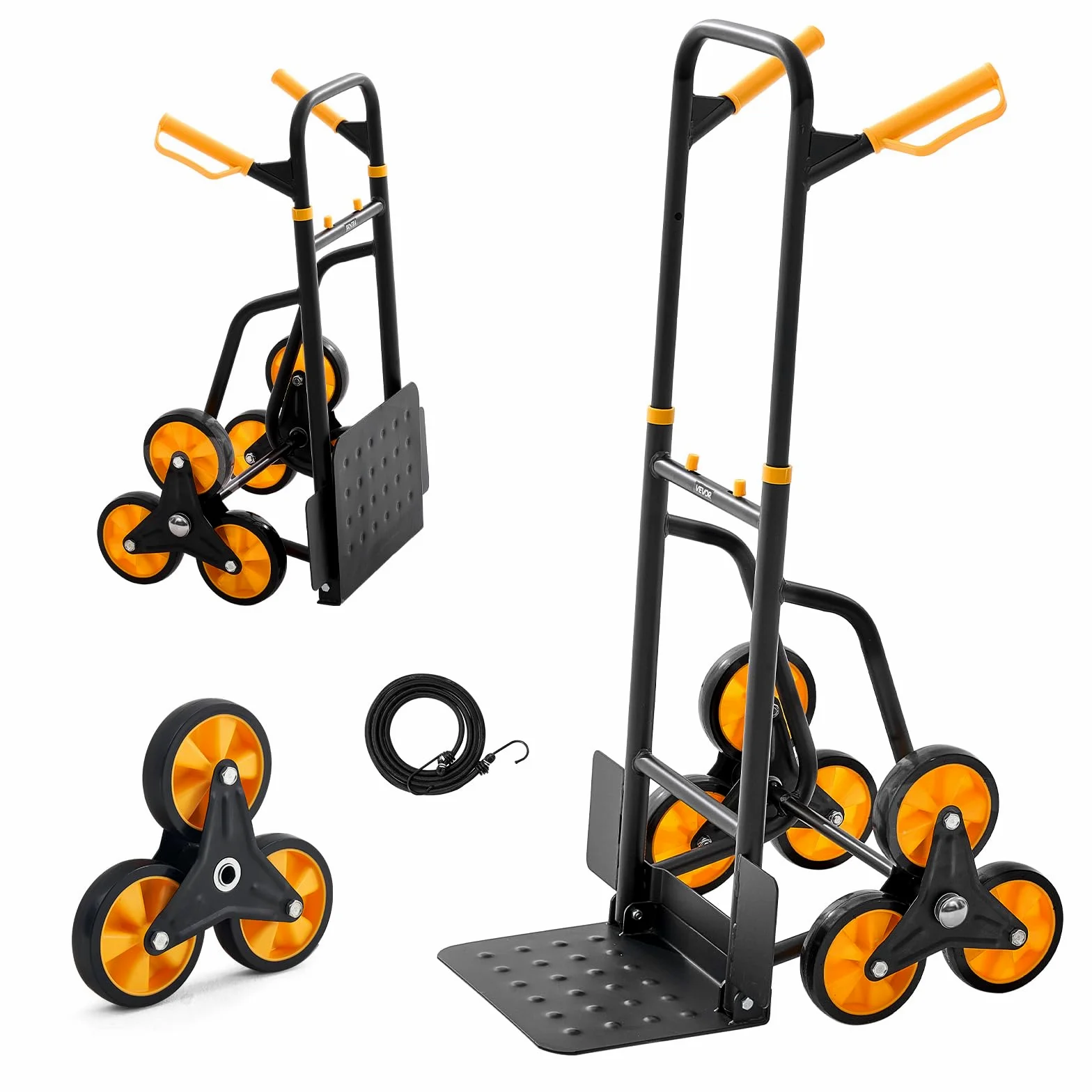VEVOR Treppensackkarre klappbar, Sackkarre 200 kg Tragkraft, Treppensteiger mit 6 Rädern & 2 Spanngurten, Transportkarre, Treppenkarre, Stapelkarre, ideal für Haushalt, Einkauf & Lager