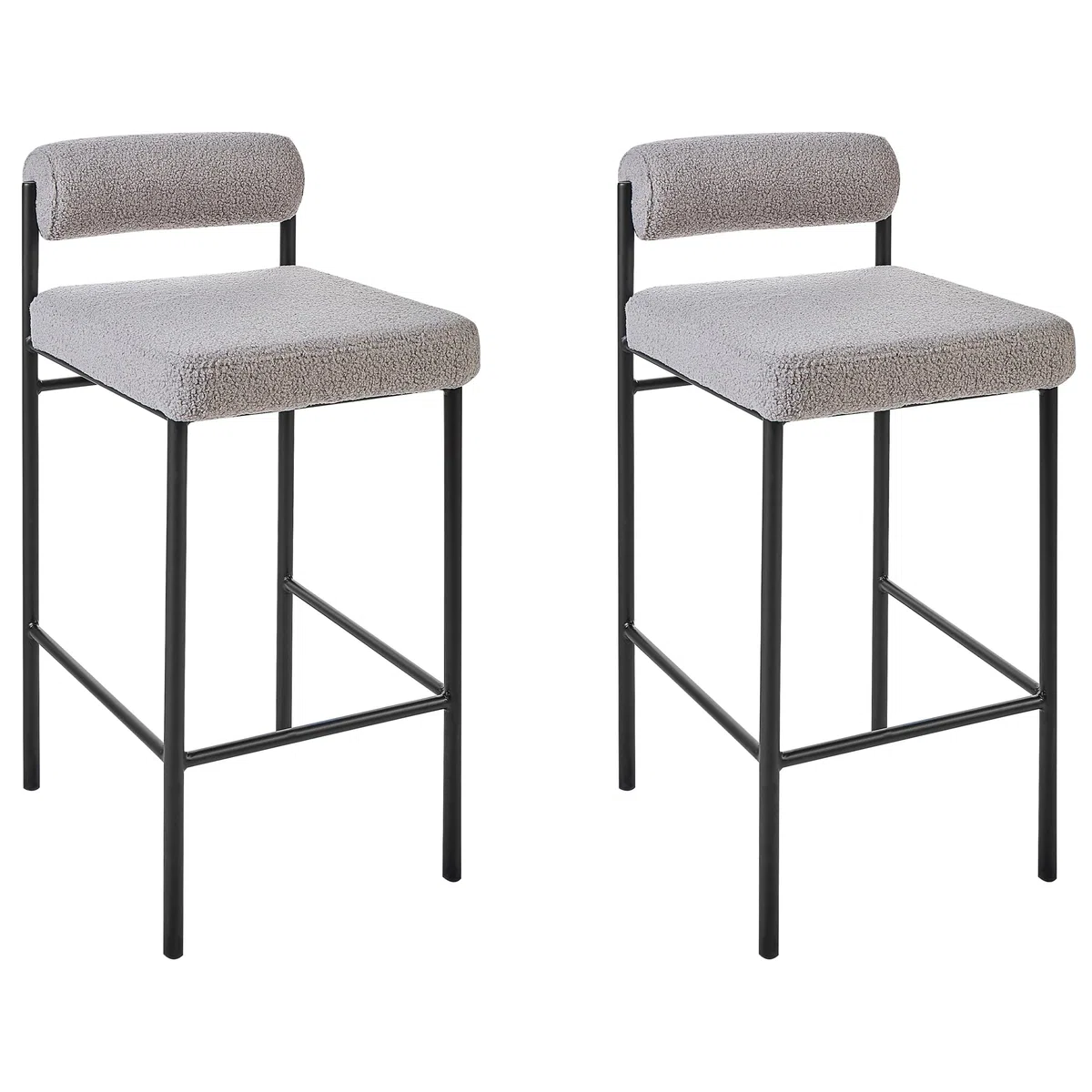 Beliani Barstuhl 2er Set Bouclé grau niedrige Lehne Metallgestell Fußstütze Retro Amaya