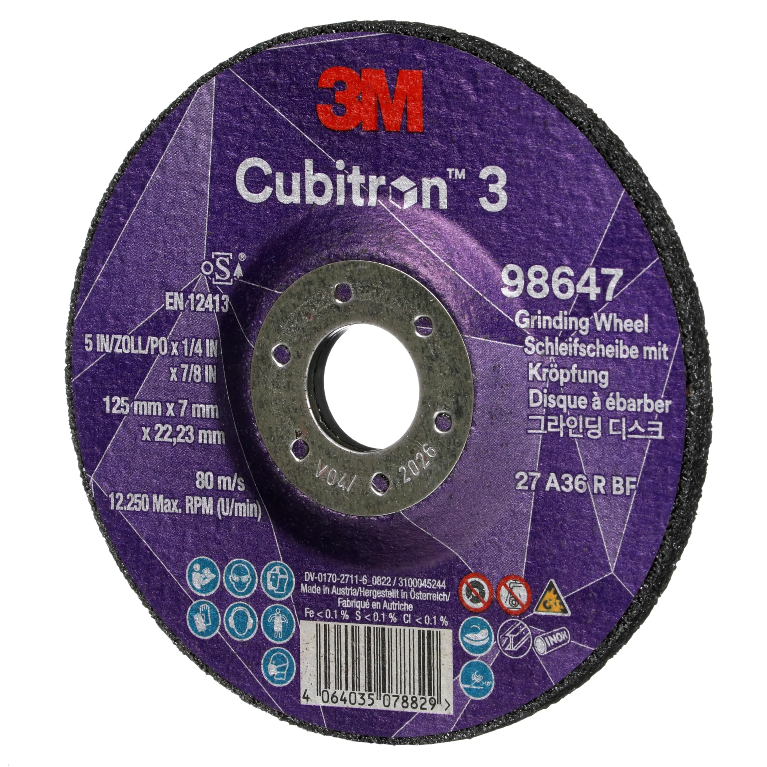 3M Cubitron 3 Schruppscheibe, 98647, 36+, T27, 125 mm x 7 mm x 22,23 mm, EN, 10/Pack