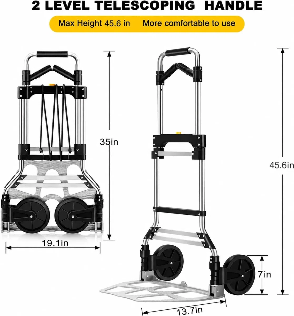 Faltbarer Sackkarre, verbesserter tragbarer 150 kg, robuster Dollywagen, robust, leicht, Faltbarer Gepäckwagen für Reisen, Umzug, Einkaufen, Büro