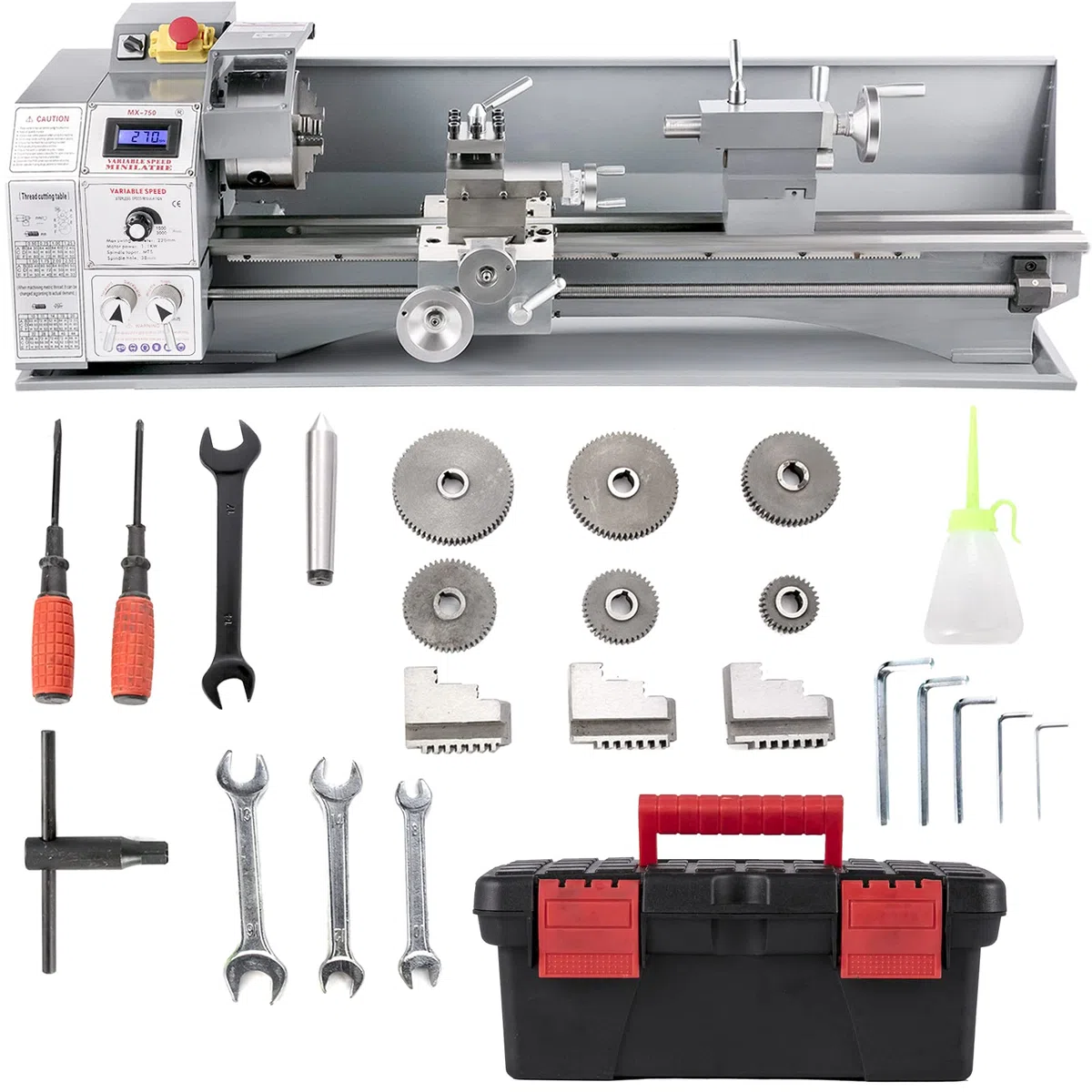 VEVOR Mini Drehbank 220x600mm Drehmaschine Metall 750 W Mini Drechselbank für Metallbearbeitung Drehbank Metall präzise einfach zu bedienen