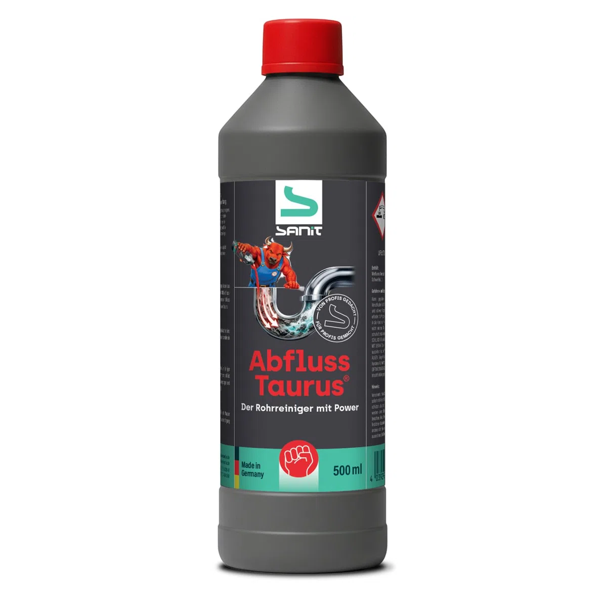 SANIT AbflussTaurus Rohrreiniger 500 ml inkl. DEWEPRO SingleScrubs | Kraftvoller Abflussreiniger mit Tiefenwirkung gegen Fett, Haare, Kalk, Zellstoff und hartnäckige Rohrverstopfungen