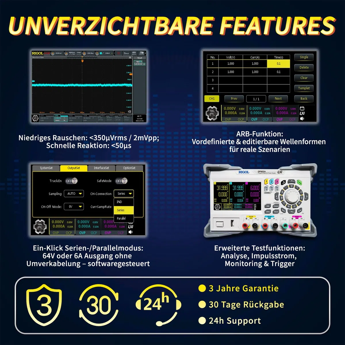 RIGOL Labornetzteil DP932A,Netzteil Regelbar,3 Ausgänge,32V/3A,32V/3A,6V/3A,Auflösung 1mV/1mA,automatische Reihen-und Parallelschaltung,Labor DC-Stromversorgungen