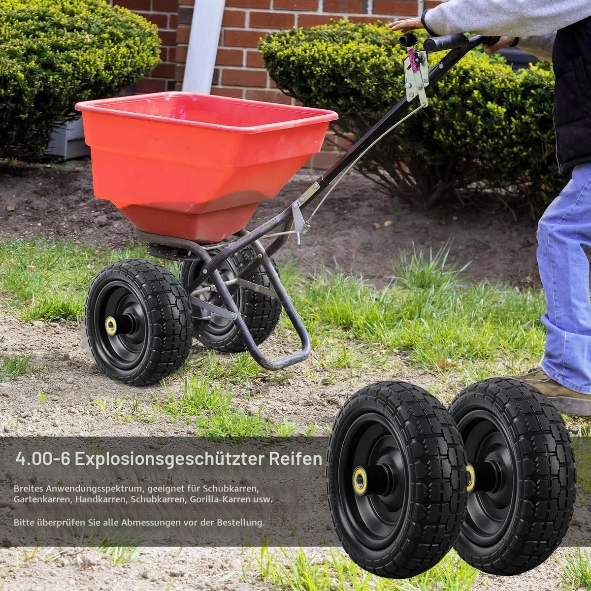 [2er-Pack] 13-Zoll-Pannensichere Reifen für Schubkarre Reifen, 4.00-6 Vollreifen 5/8 Zoll Achsbohrung, 3,2-Zoll-Breitreifen Vollgummireifen für Schubkarren Gartenkarren Sackkarren Gorilla Cart