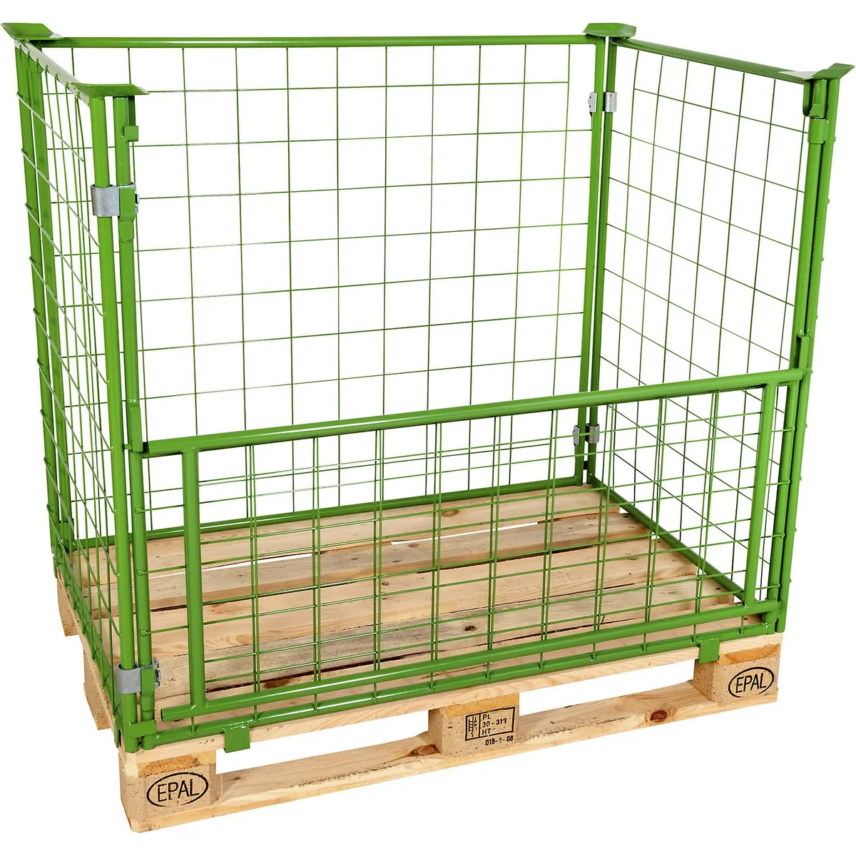 EUROKRAFT | Gitter-AufsatzRahmen | Längswand halb klappbar | zum Aufsetzen | für Paletten 1200 x 800 | H 1000 mm | Grün