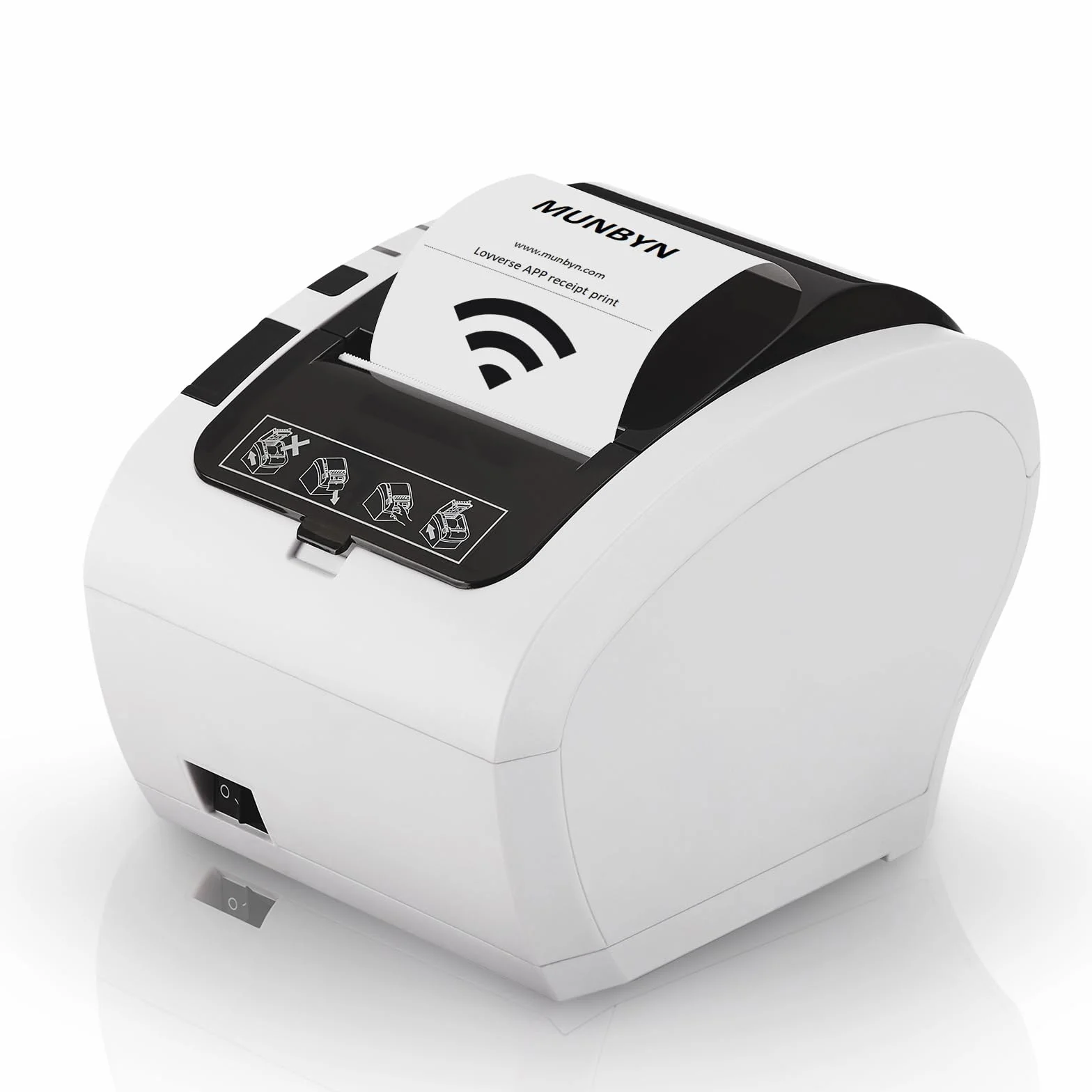 MUNBYN Thermodrucker Bondrukcer P047 mit Einzel-USB-Anschluss, 80mm POS-Drucker, WiFi Thermodirektdrucker kompatibel mit Android Windows PC Chromebook (USB/WiFi-Anschluss) Weiß