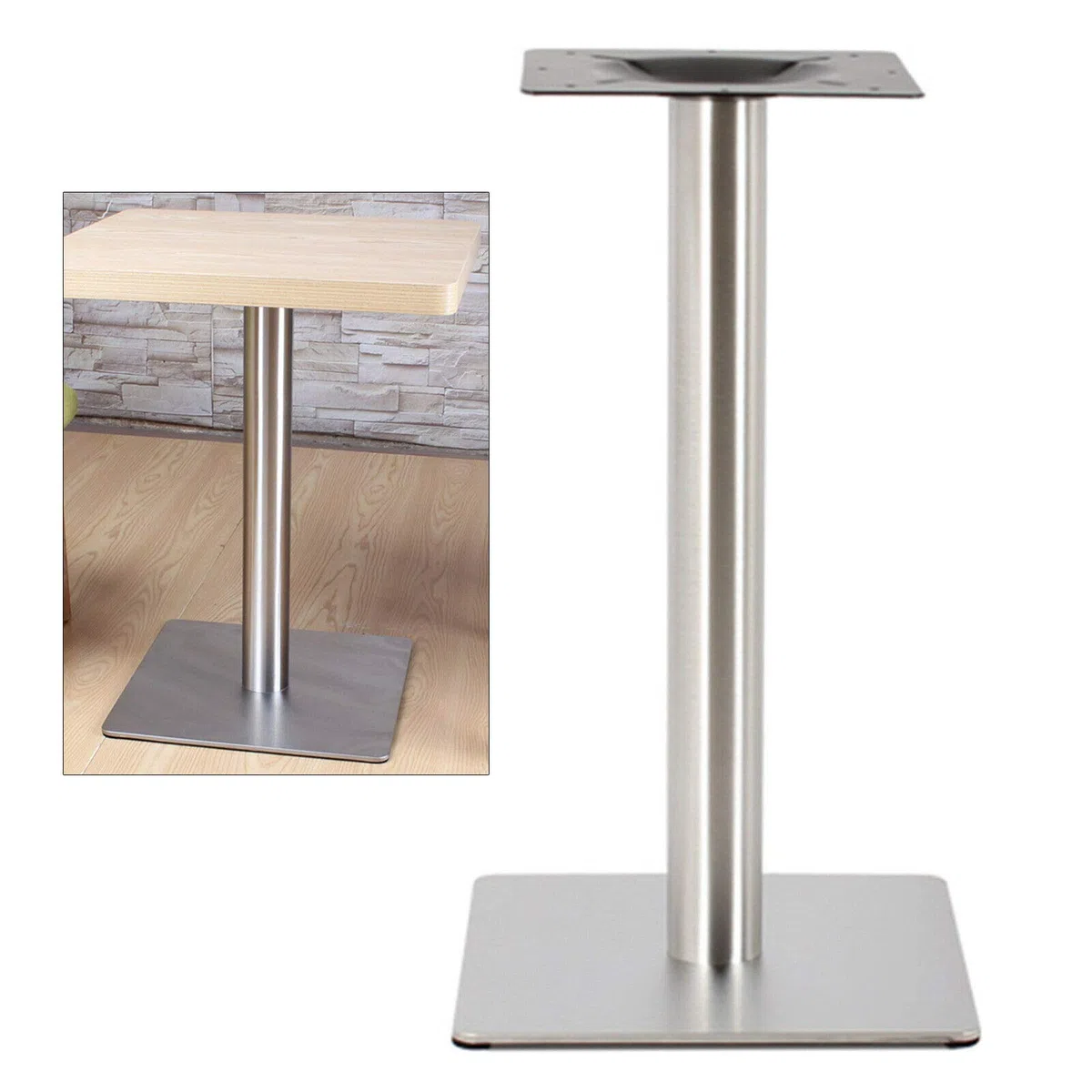Kaibrite Tischgestell, 72CM Tischsäule Edelstahl Quadratisch Bodenplatte Metall Untergestell Tischfuß Leg für Cafe, Bistro, Imbiss