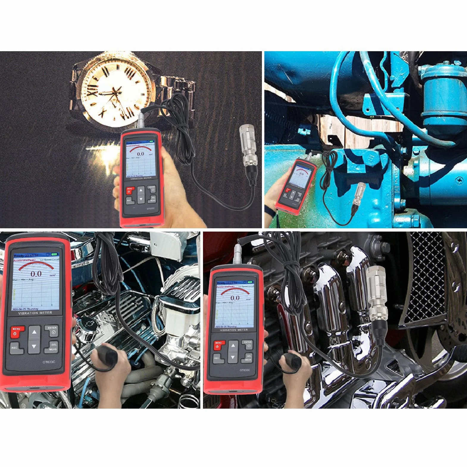 Schwingungsmessgerät, LCD-Farbdisplay Digitaler Schwingungsanalysator, Beschleunigung, Geschwindigkeit, Abstand, Frequenz, Temperatur, Prüfmodi Handheld-Vibrationsmessgerät