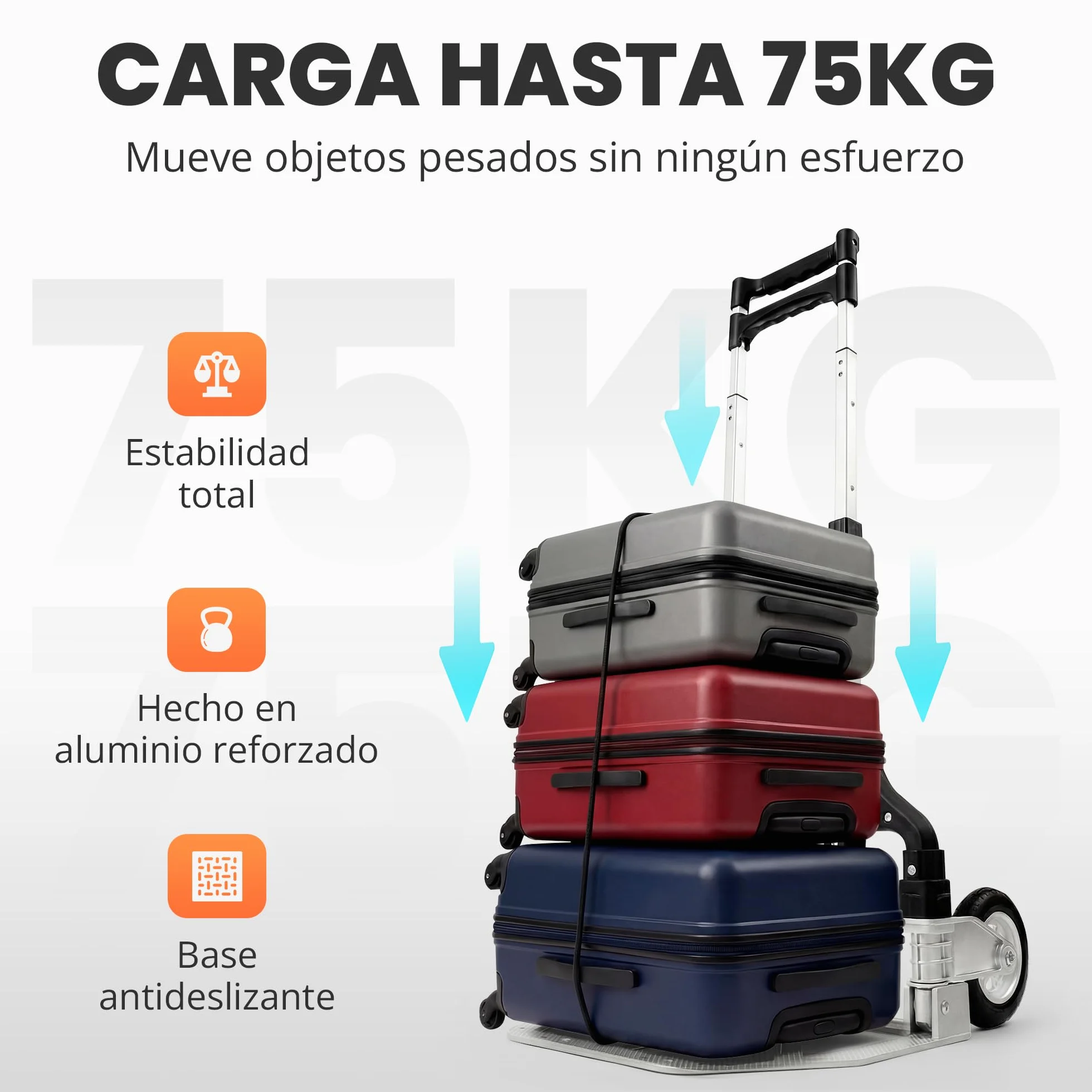 JUPPLIES Sackkarre Klappbar aus Aluminium + 5 Spanngurt – Leichte Transportkarre bis 75 kg, Teleskopgriff 100 cm, Faltbarer Transportwagen mit Rollen, Geräuscharm für Haus, Büro oder Reisen