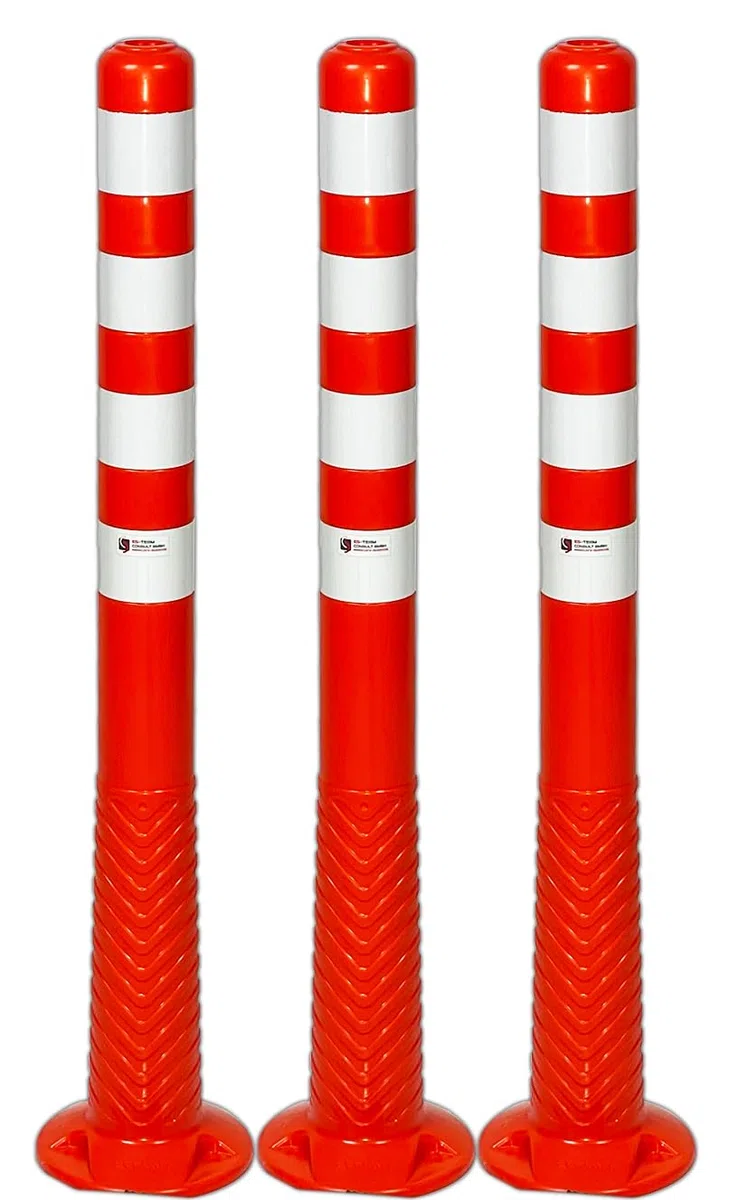 UvV 3er Set 100 cm Hohe orange 2. Wahl Absperrpfosten UVTP1000 flexibel selbstaufrichtender Sperrpfosten aus PU orange (Silber reflektierend)