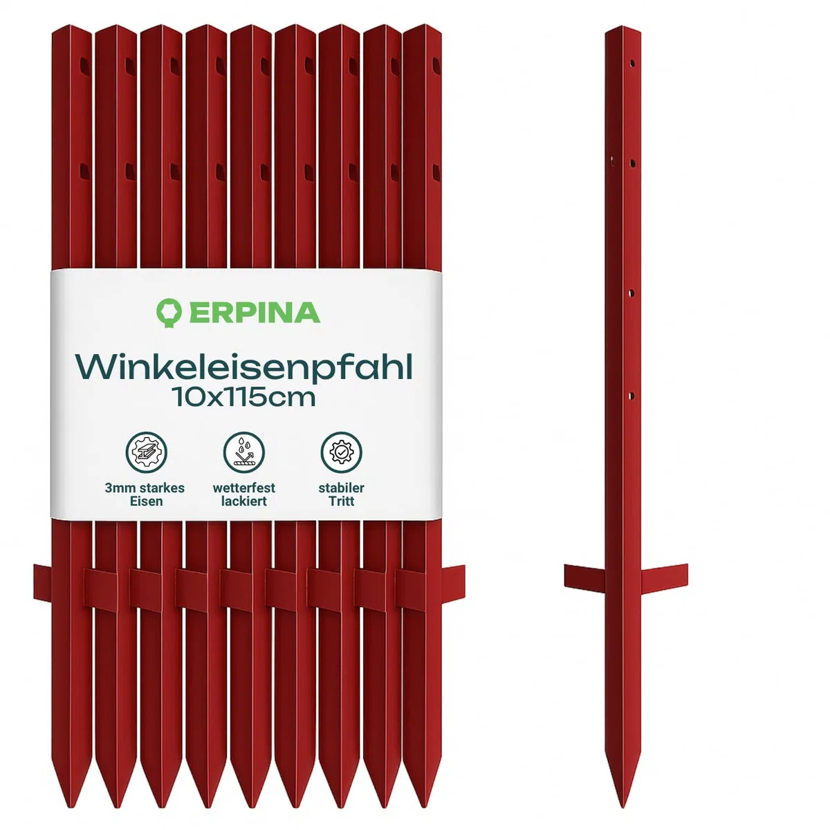 10er Pack Winkeleisenpfahl 115cm lang - der robuste Weidezaunpfahl für harte Böden verleiht dem Weidezaun sicheren Halt - für die langlebige und sichere Einzäunung von Weideflächen.