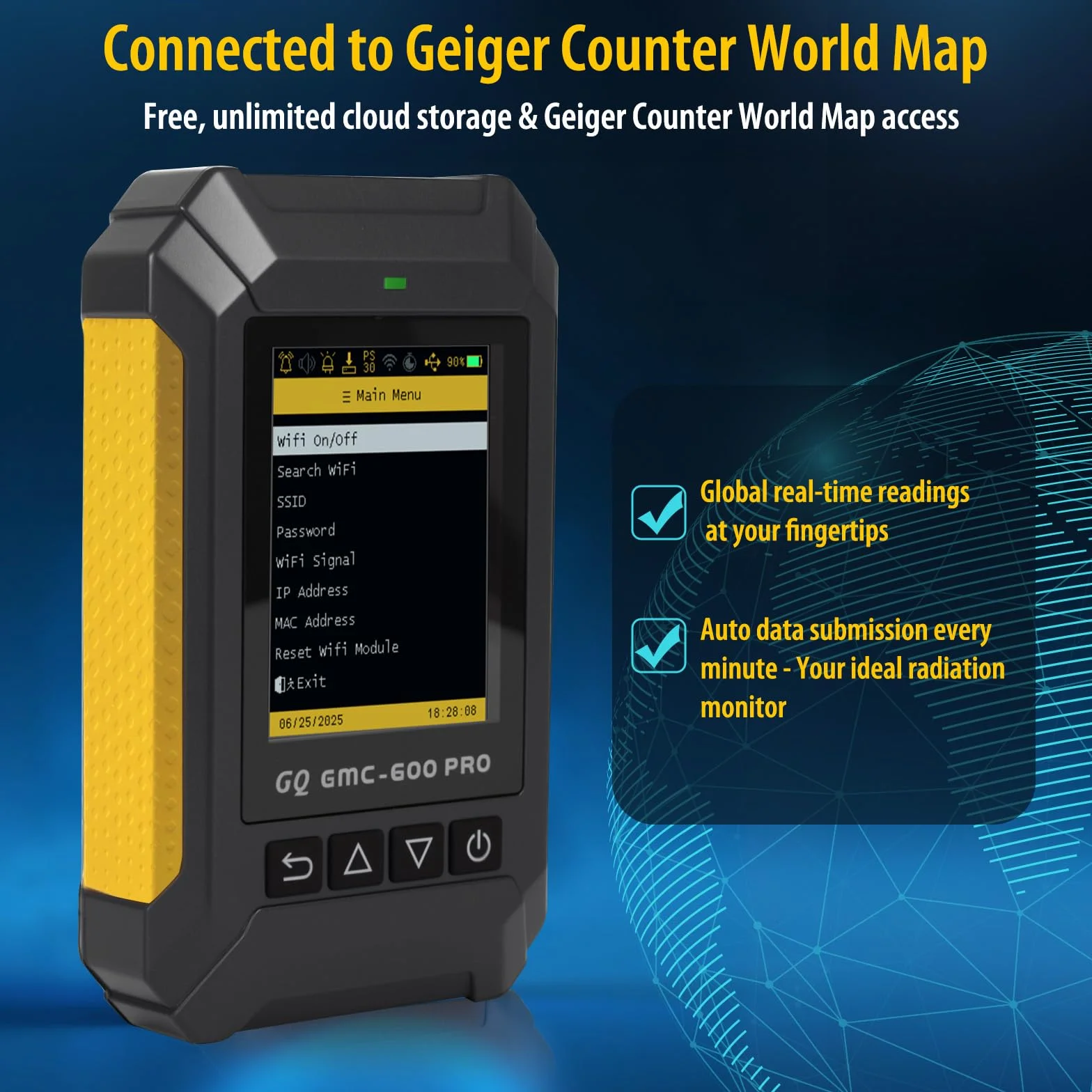 GQ GMC-600 PRO Geigerzähler, Nuklearstrahlungsdetektor, Dosimeter für Alpha, Beta, Gamma, Röntgenstrahlung, tragbarer Strahlungsmonitor mit Echtzeitdaten, globaler Datenfreigabe (GMC 600 PRO)