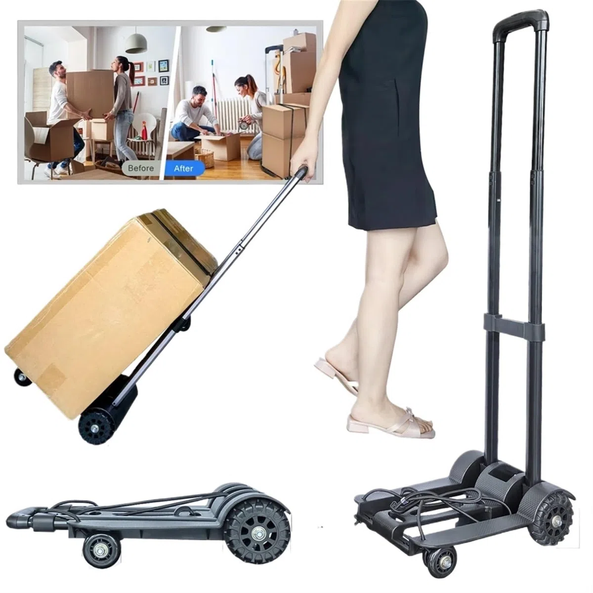 Handwagen Klappbar Robuster, Faltbarer Handsack mit Rädern, zusammenklappbarer LKW, Schubkarre, Reisegepäck, Einkaufswagen, tragbarer Wagen FüR GepäCk Reisen Einkaufen(32 * 25 * 93cm)