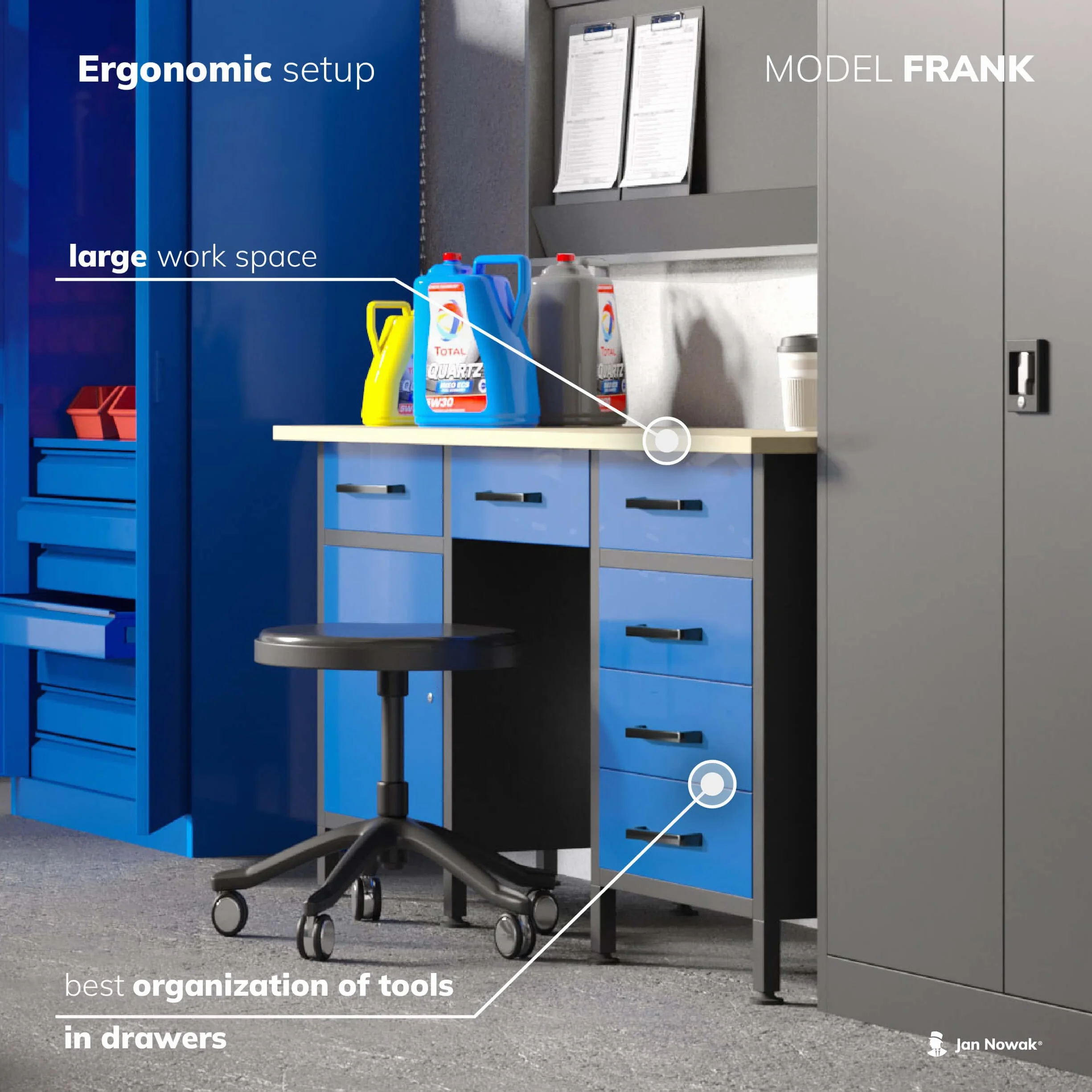Jan Nowak Werkbank mit Arbeitsplatte Werktisch mit 6 Schubladen Schließfach Verstellbare Füße MDF-Arbeitsplatte Belastbar bis 500 kg Metall 170 cm x 60 cm x 85 cm Anthrazit-Rot