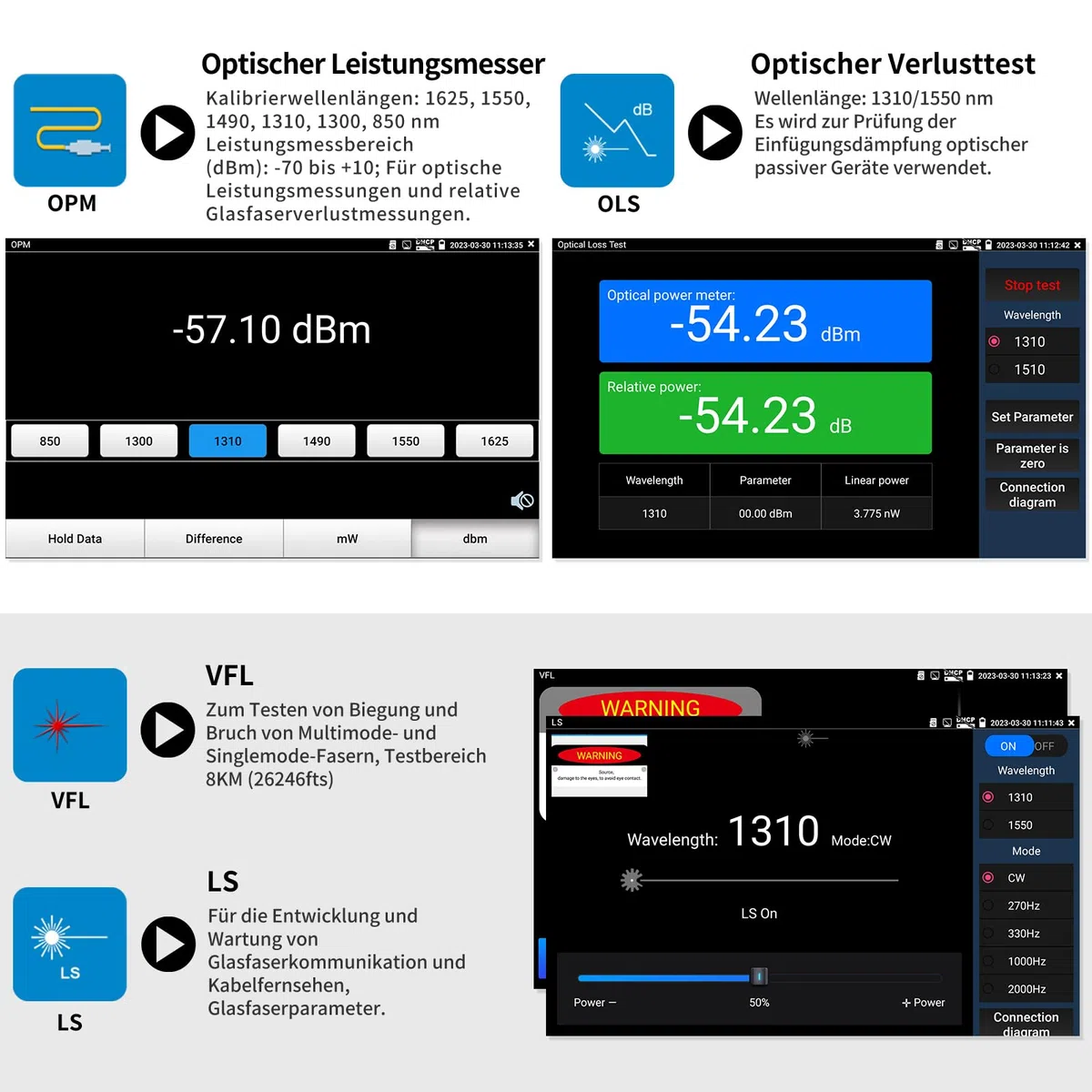 Henkion OTDR-Fasertester RSO-5500, 1310/1550 nm, 28/26 dB, 5,4 Zoll IPS Touchscreen, OTDR-Glasfasertest, VFL/OPM/LS/OLS, IP-Kameratester, FC UPC SC ST LC, Ereigniskarte, Kabeltest, Netzwerk-Tools