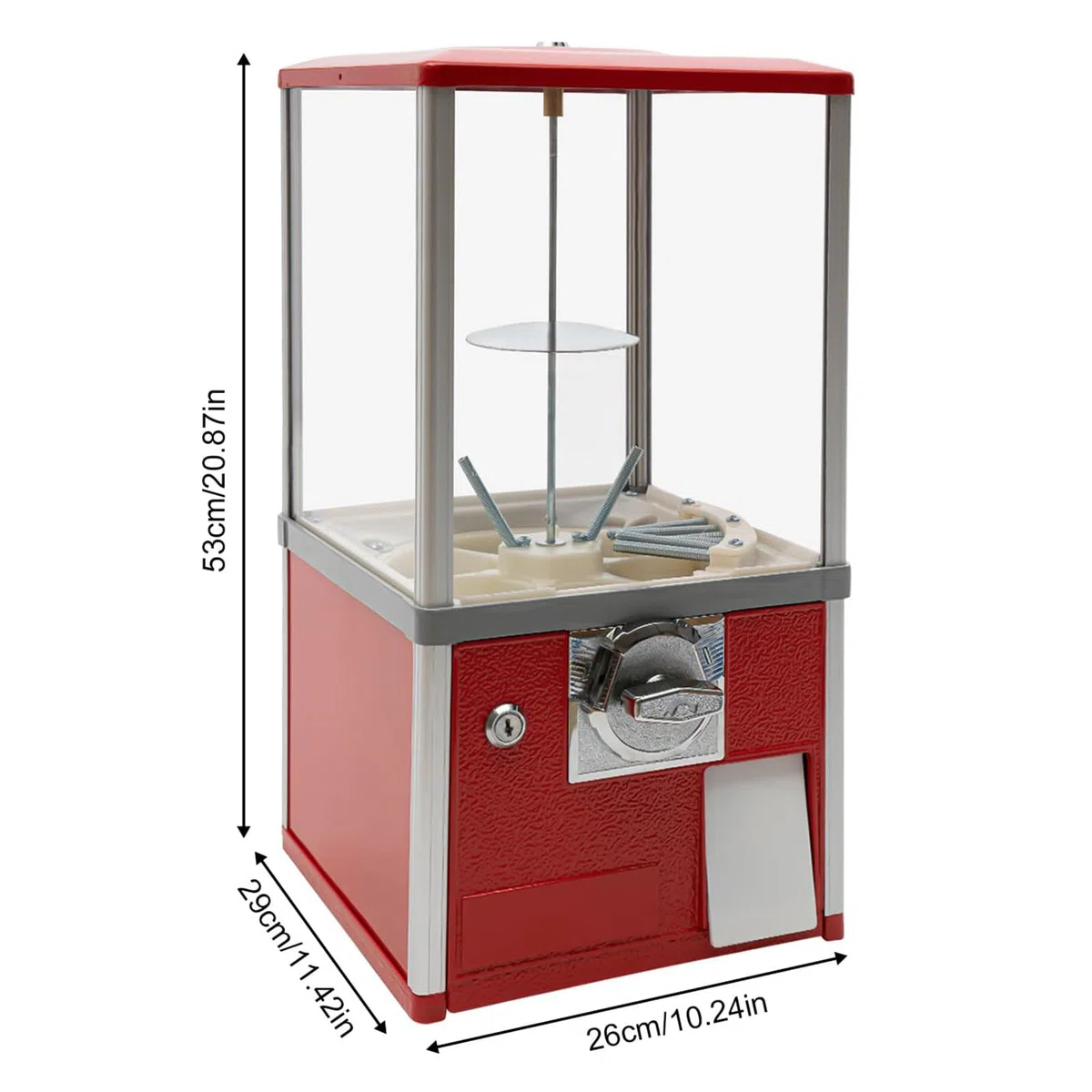 Verkaufsautomaten für Unternehmen, kommerzieller Kaugummiautomat für Süßigkeiten, Kapselautomat mit Schlössern für Kapselspielzeug mit 4,5–5,5 cm Durchmesser für Zuhause, Spieleläden,Red