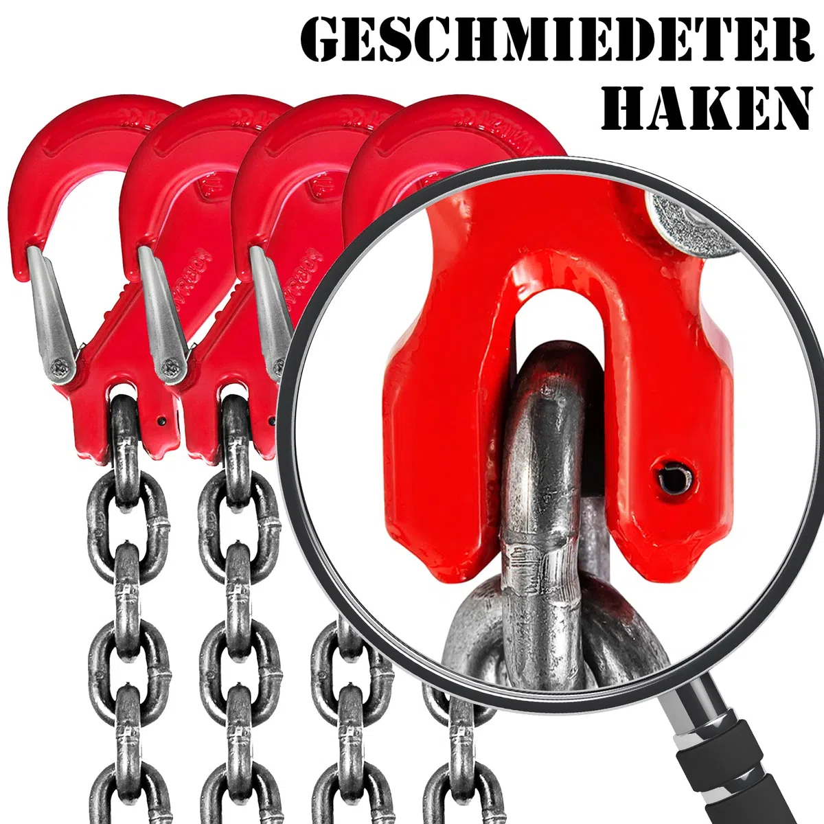 G80 Hebegurt Kettengehänge 2m 6T, 4 Strang 8mm Anschlagketten Rückekette Krankette hohe Festigkeit Transportieren von Lasten Krangehänge