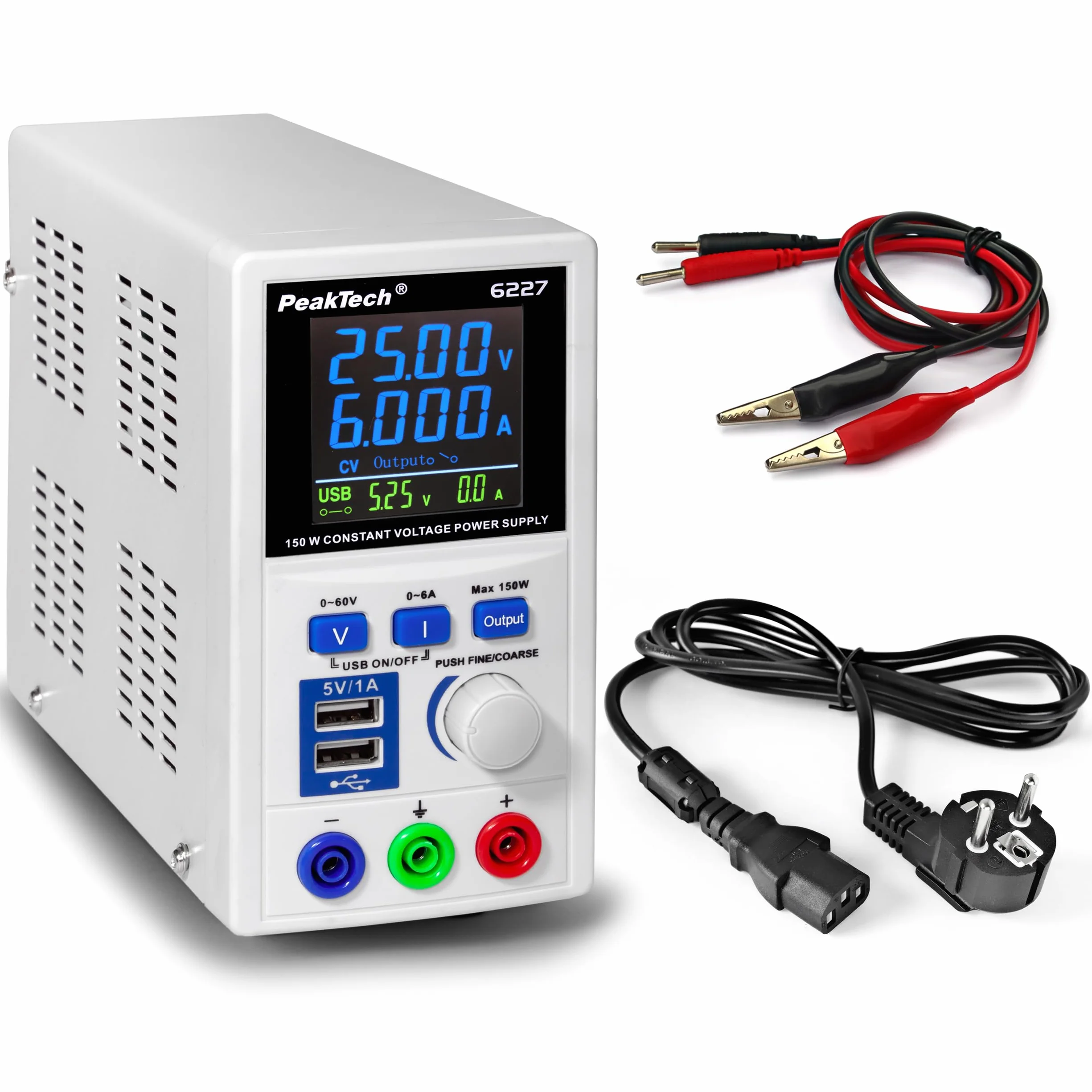 PeakTech 6227 - Labornetzteil DC 0- 60V 0- 6A 150W Labornetzgerät USB