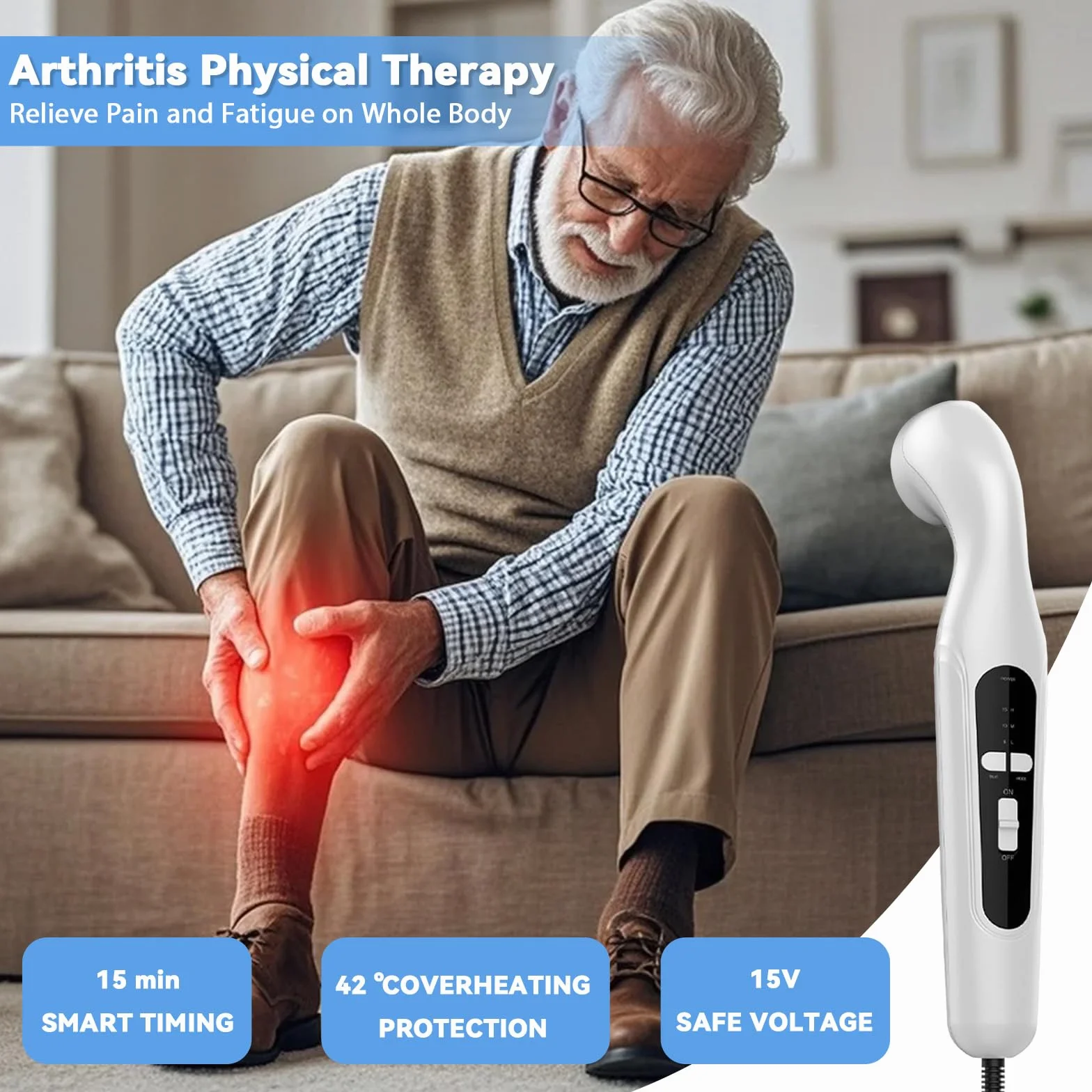 Ultraschall-TherapiegeräT Tragbar, Ultraschall Handgerät Schallwellengerät für Schmerztherapie und Arthrose, 42 °C,3-Gang,U-ltraschall Massagegerät für Muskel- &Rückenschmerzen (white)