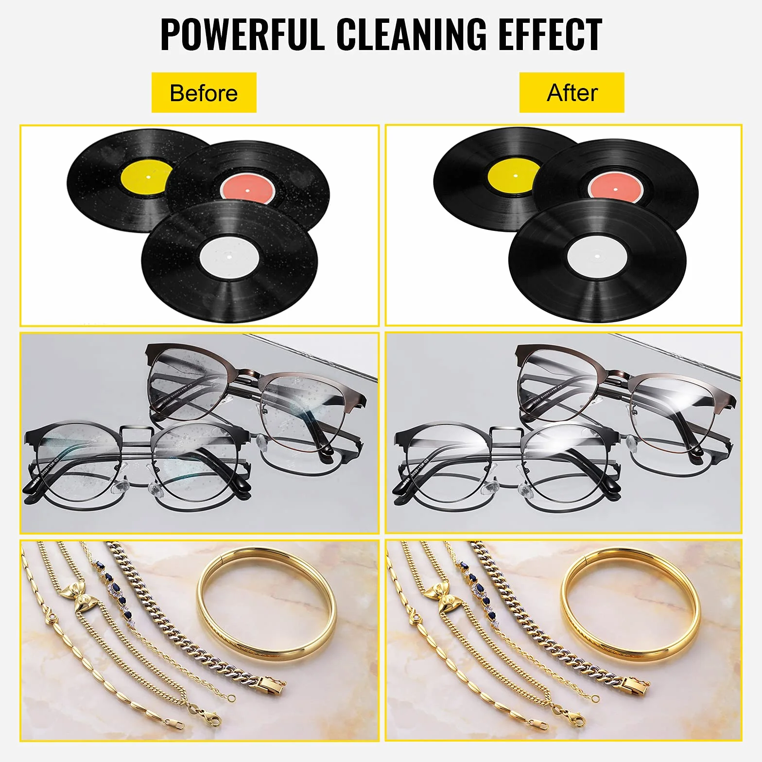 VEVOR Ultraschallreiniger 395 x 25 x 325 mm Ultraschallreiniger für Vinyl 6 L Vinyl Ultraschallreinigungsmaschine 8 Scheiben 180W Schallplatten-Reiniger, Wäscheständer für Zuhause