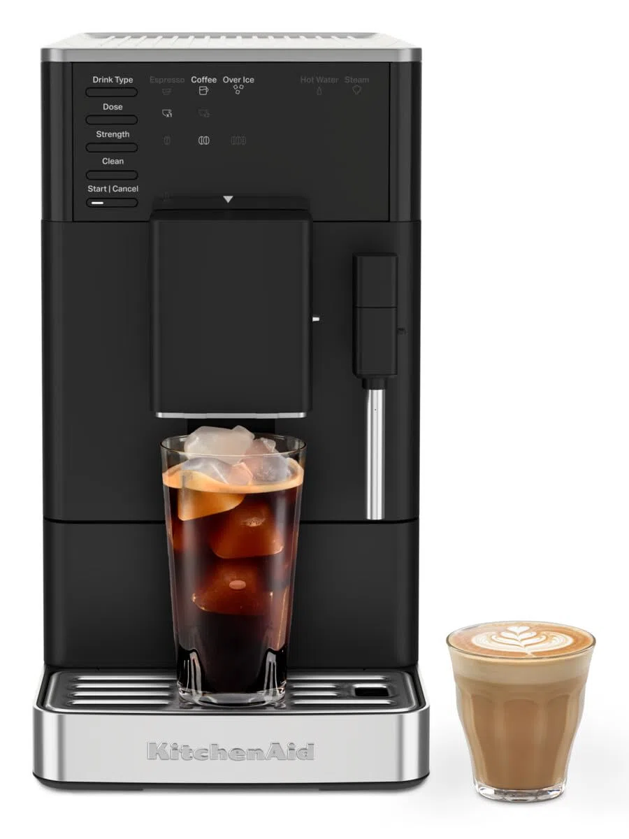 KitchenAid KF2 Kaffeevollautomat 5KES8452 mit Iced Coffee-Funktion, IntelliGrind-Mahlwerk, Panarello-Dampfdüse, LED-Display, 15-18 Bar, Matt Schwarz | Iced Coffee-Funktion, IntelliGrind-Mahlwerk, Panarello-Dampfdüse, LED-Display, 15-18 Bar