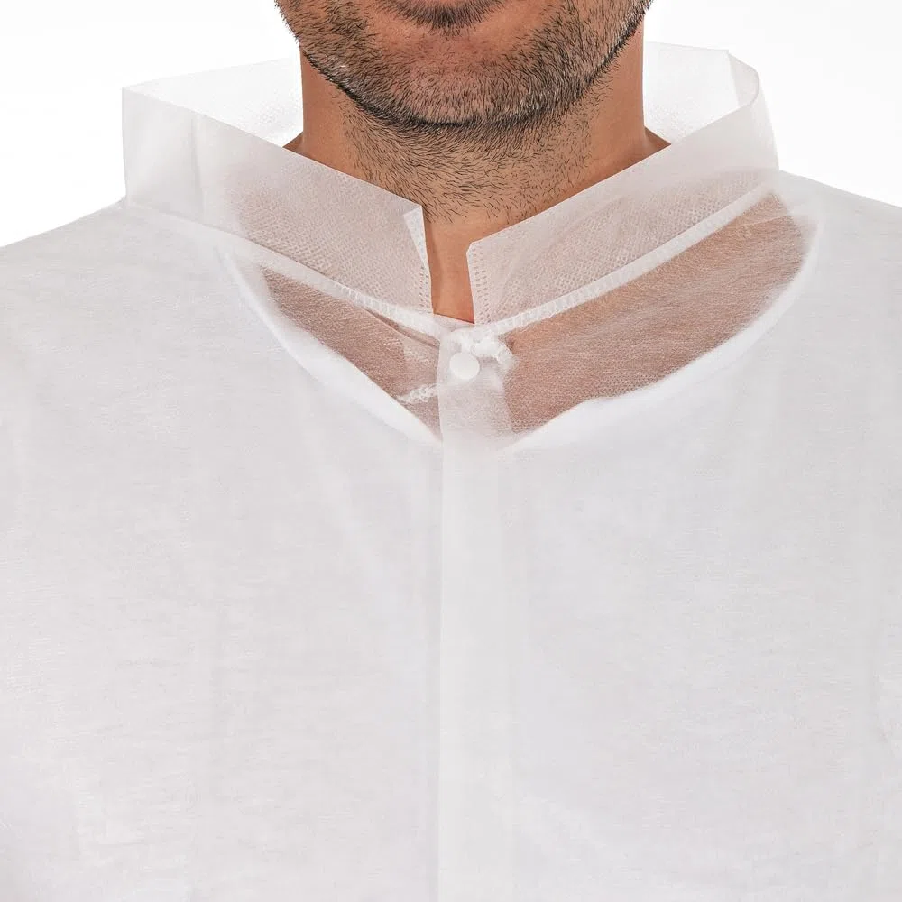 FRANZ MENSCH 100 Stück Hygonorm Besucherkittel Light mit Druckknöpfen, Stehkragen | PP, Sparpack, white, XL, L: 110cm, Umfang: 130cm, Box, Einwegkittel, Besucherkittel,Überkittel die Hygienebereiche