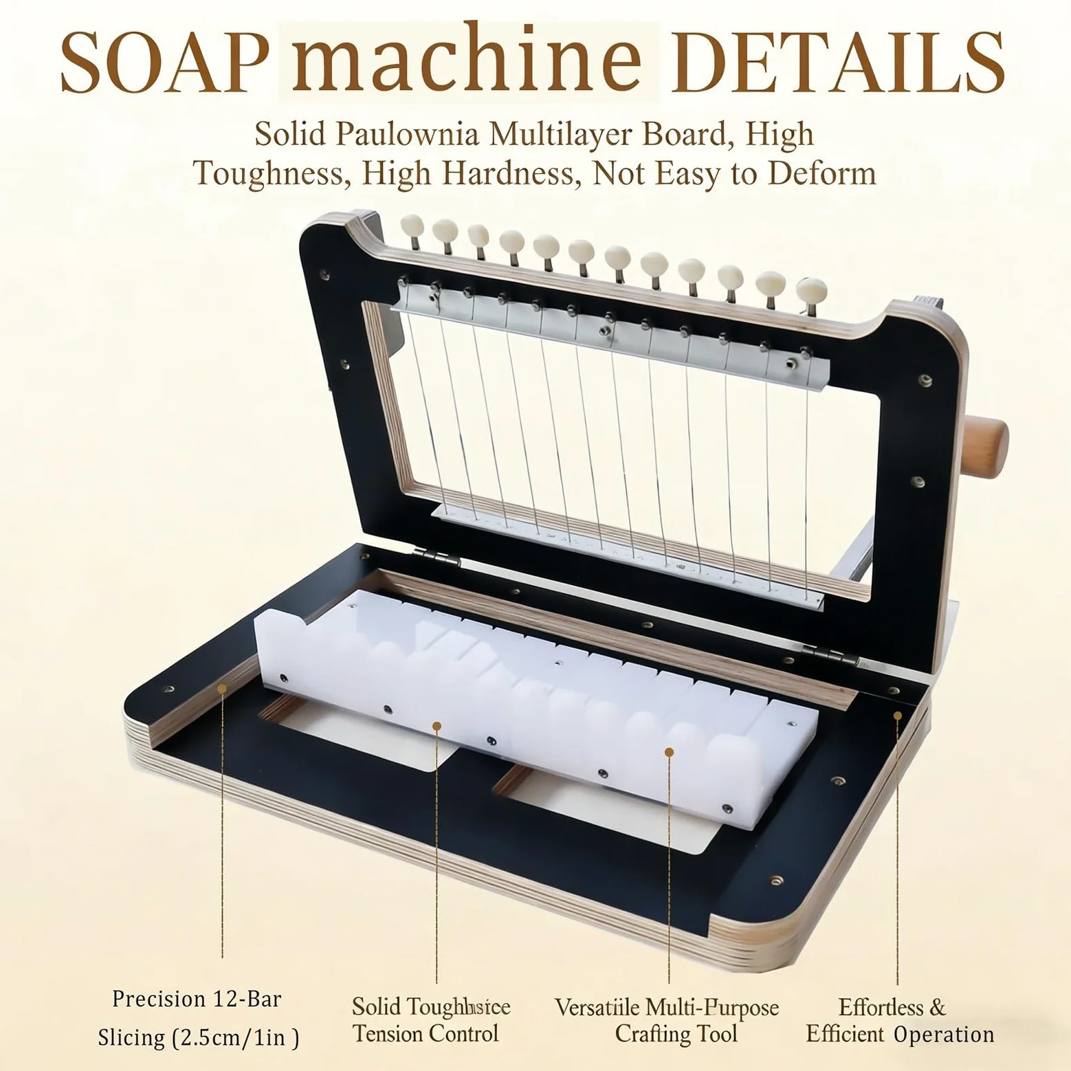 Draht-Seifenschneidemaschine, verstellbar für 1–12 Riegel, 2,5 cm feste Dicke, handgefertigt für Seife, Kerzen, Käse und Butterschneiden, Werkzeug mit hoher Härte